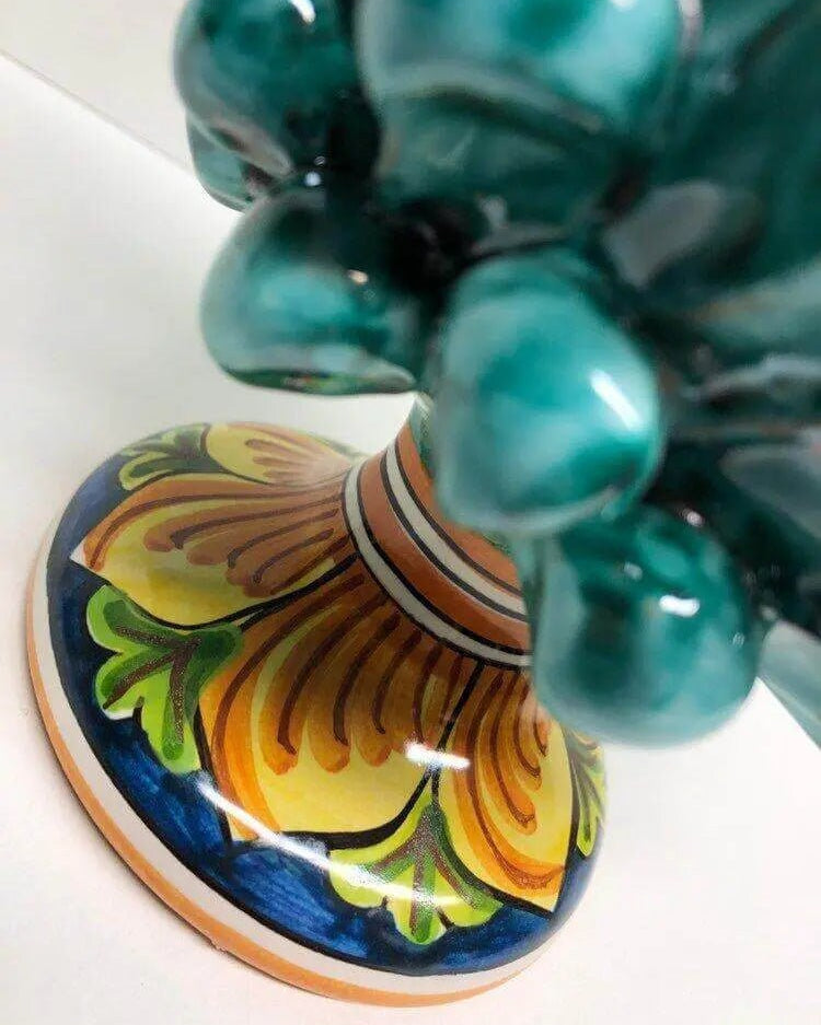 Pigna Ceramica Caltagirone cm H.20 Artigianale Verde Acqua Base Decorata DD CERAMICHE SICILIANE