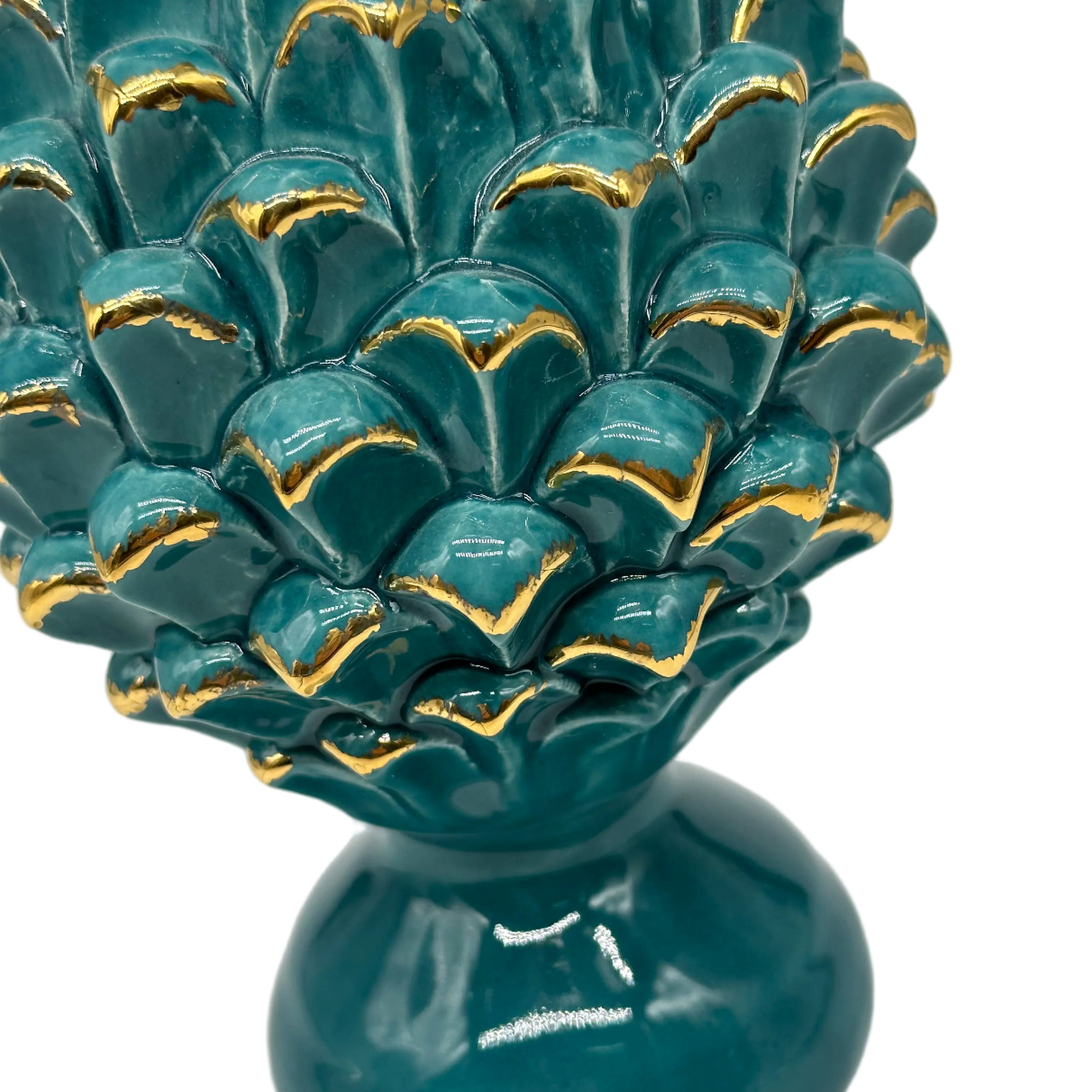 Pigna Ceramica Caltagirone cm H.20 Artigianale Verde Oro Linea Luis DD CERAMICHE SICILIANE