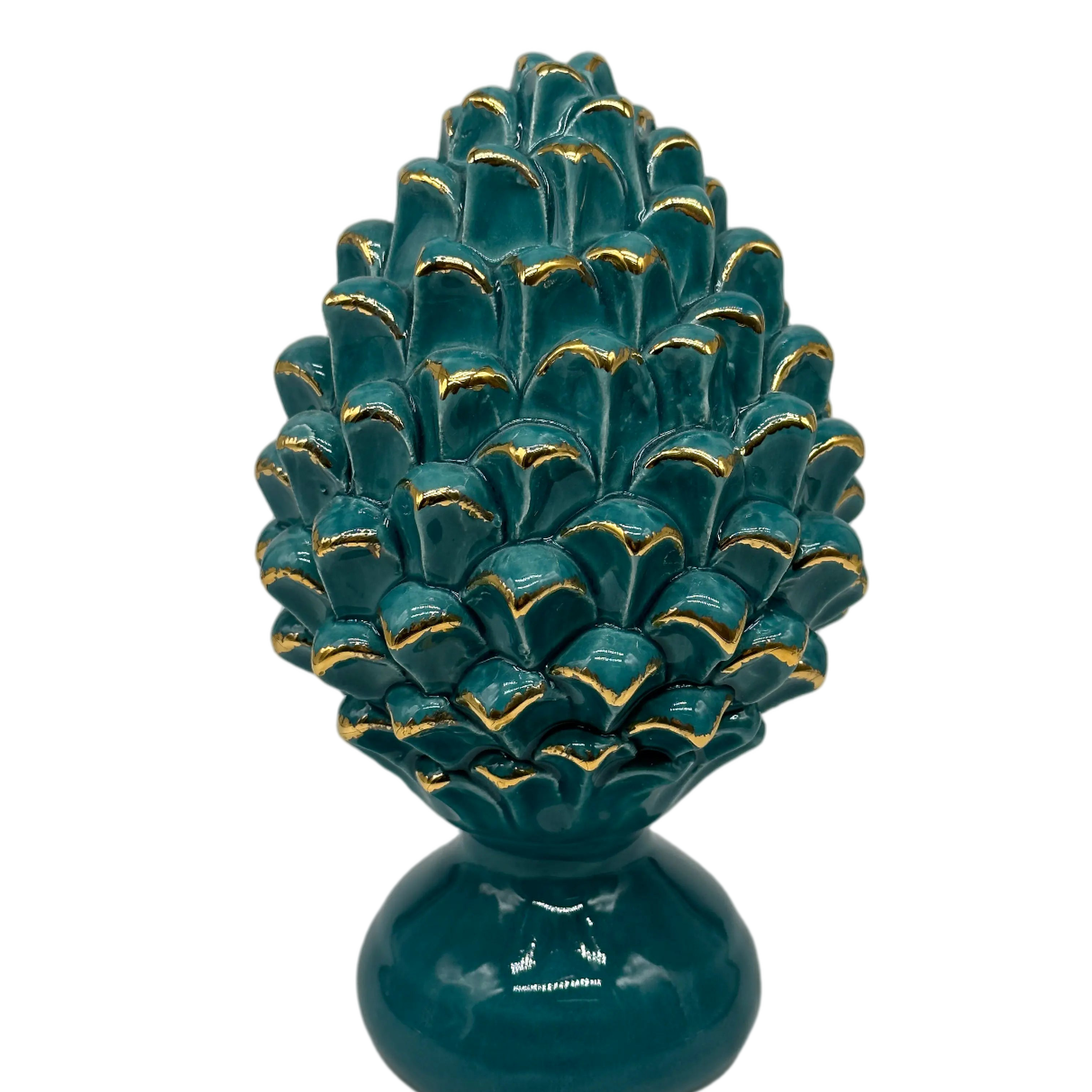 Pigna Ceramica Caltagirone cm H.20 Artigianale Verde Oro Linea Luis DD CERAMICHE SICILIANE