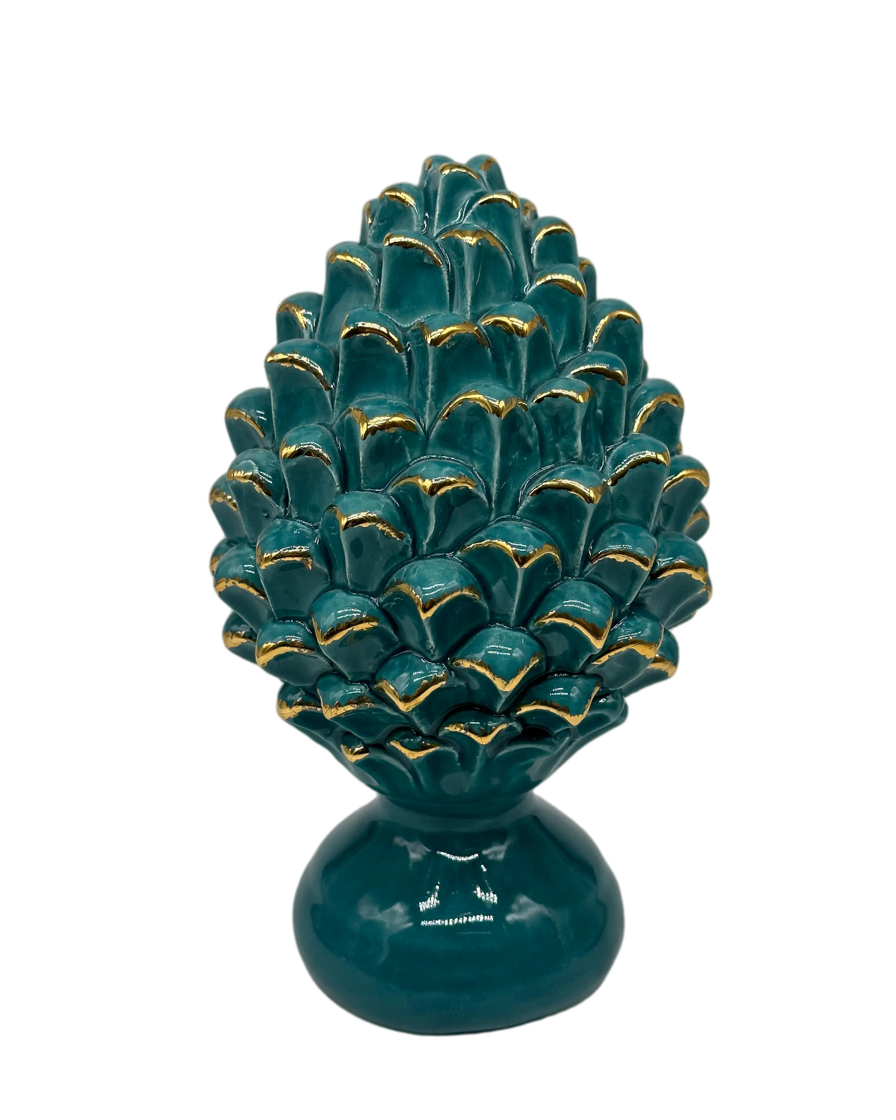 Pigna Ceramica Caltagirone cm H.20 Artigianale Verde Oro Linea Luis DD CERAMICHE SICILIANE
