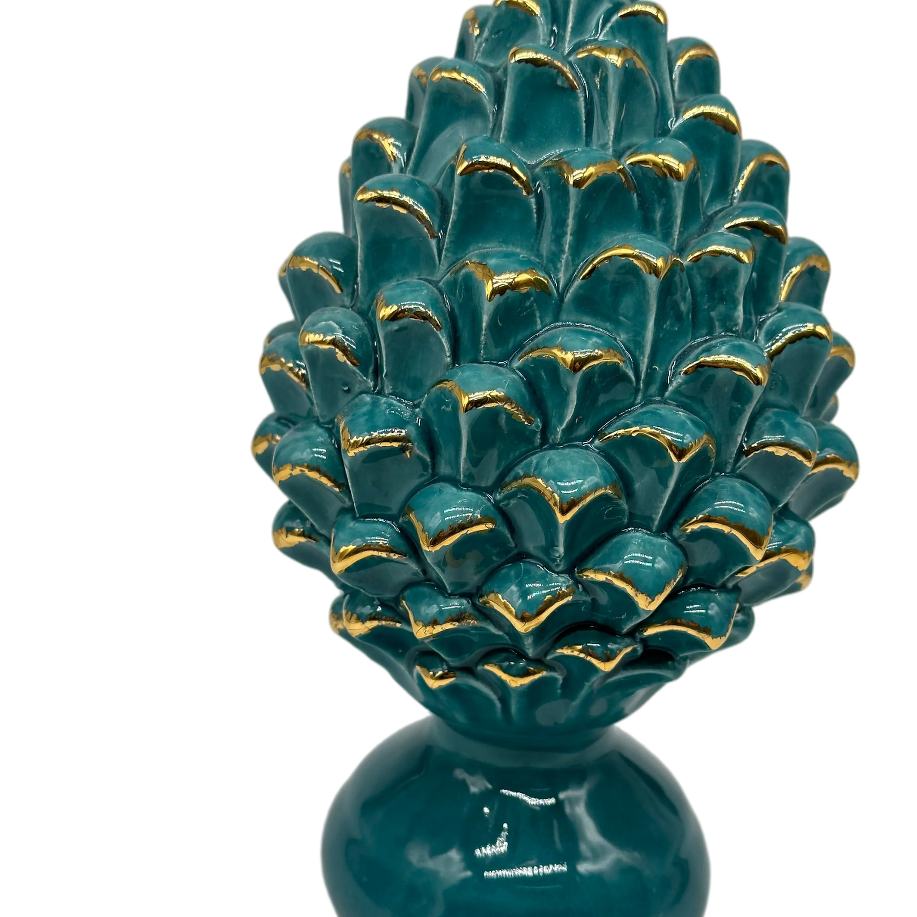 Pigna Ceramica Caltagirone cm H.20 Artigianale Verde Oro Linea Luis DD CERAMICHE SICILIANE