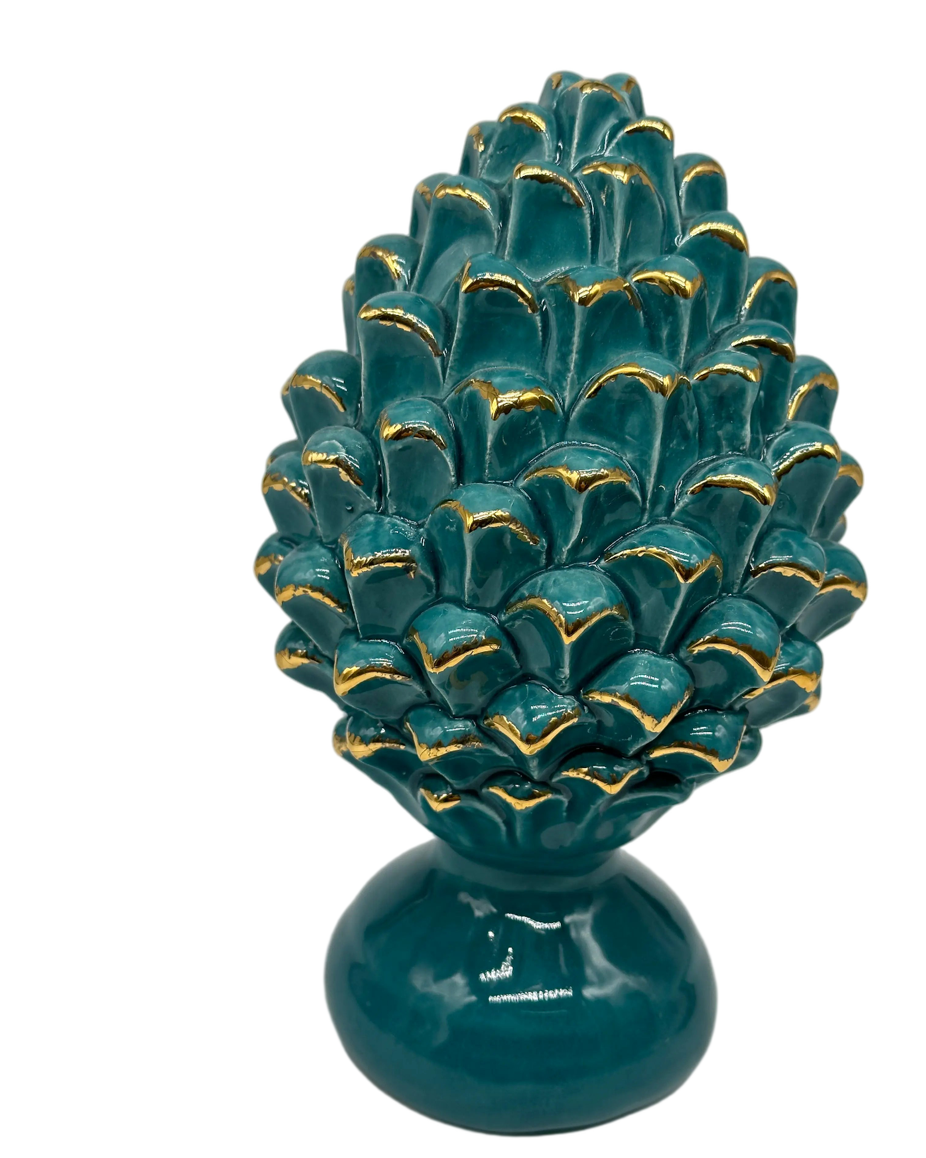 Pigna Ceramica Caltagirone cm H.20 Artigianale Verde Oro Linea Luis DD CERAMICHE SICILIANE
