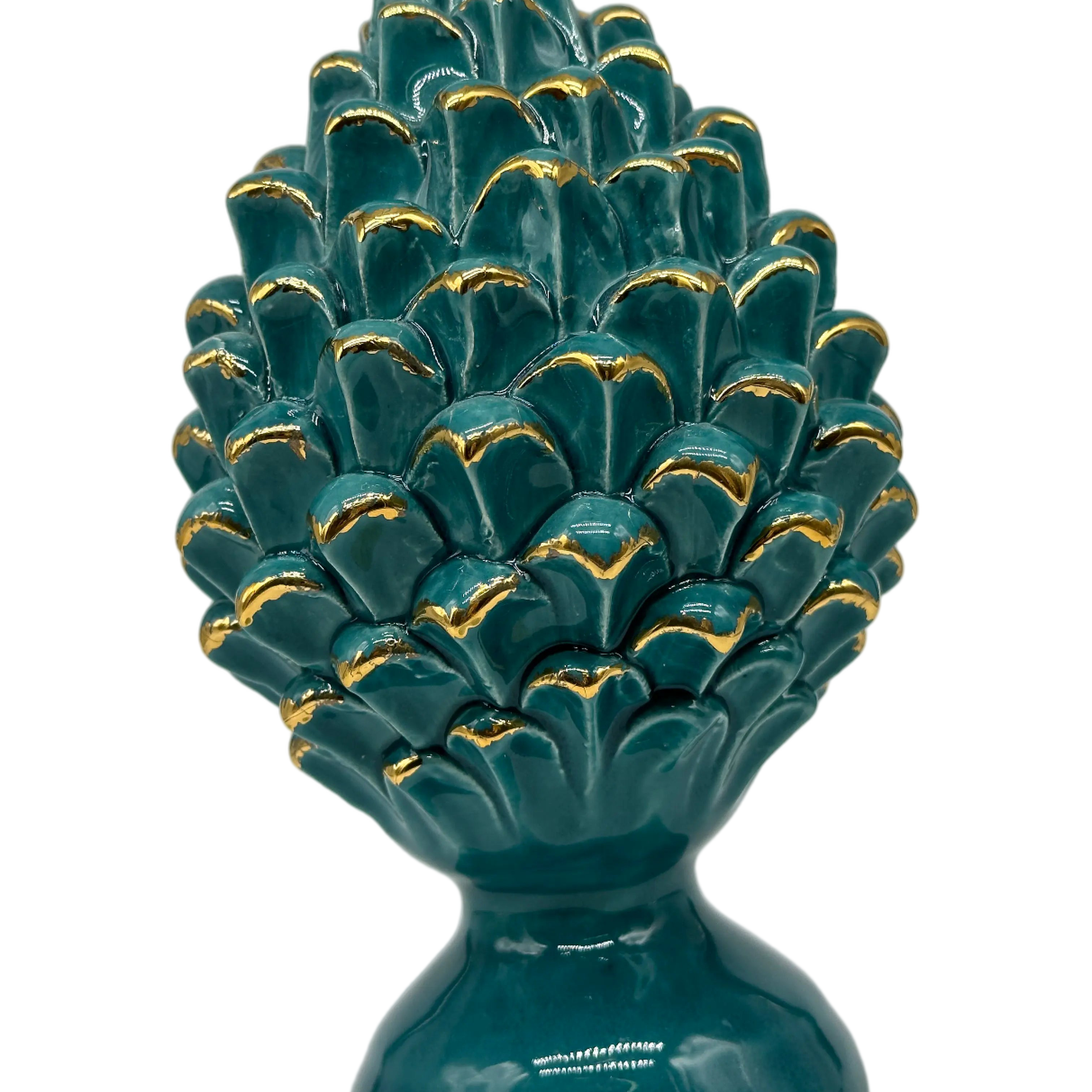 Pigna Ceramica Caltagirone cm H.20 Artigianale Verde Oro Linea Luis DD CERAMICHE SICILIANE