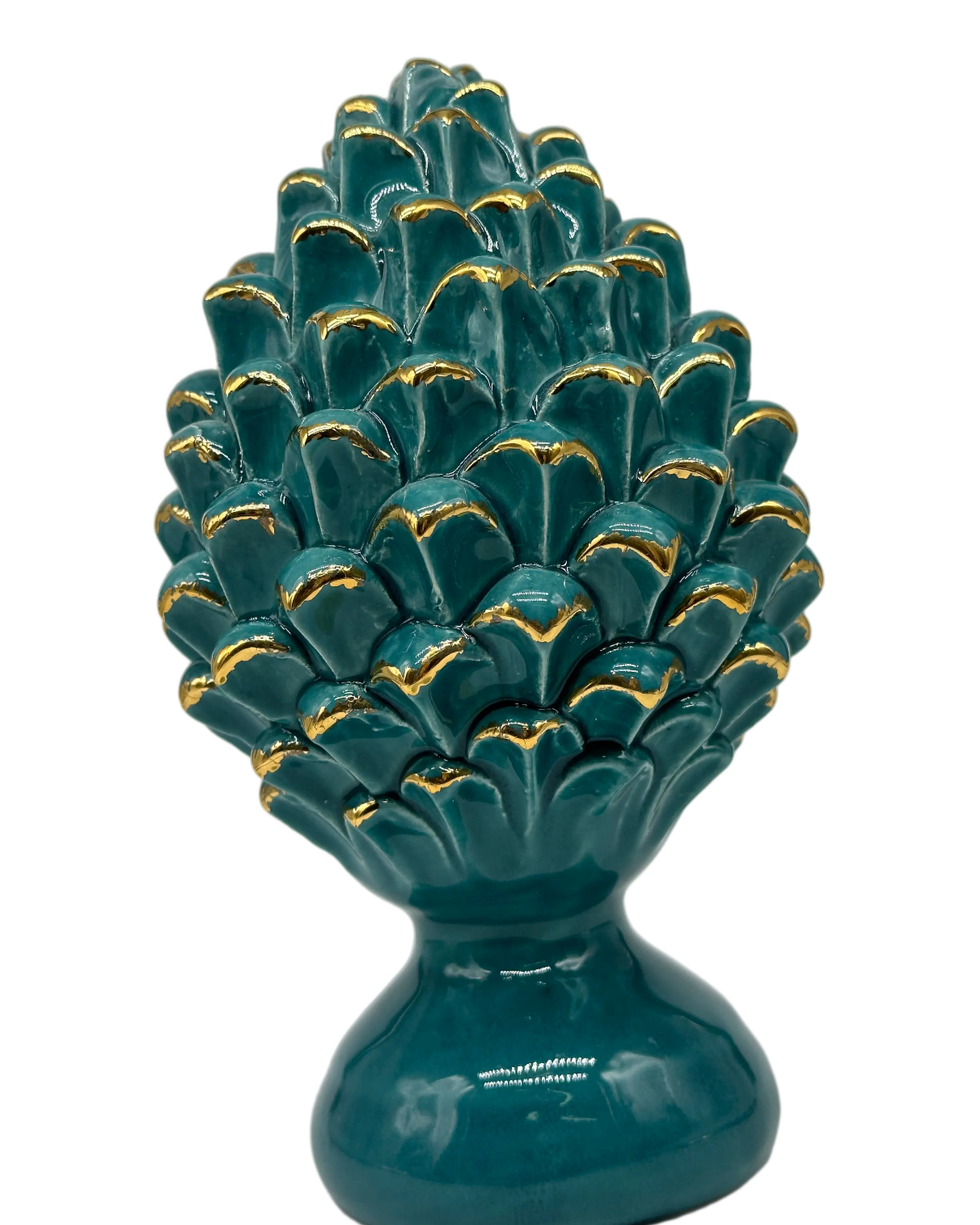 Pigna Ceramica Caltagirone cm H.20 Artigianale Verde Oro Linea Luis DD CERAMICHE SICILIANE