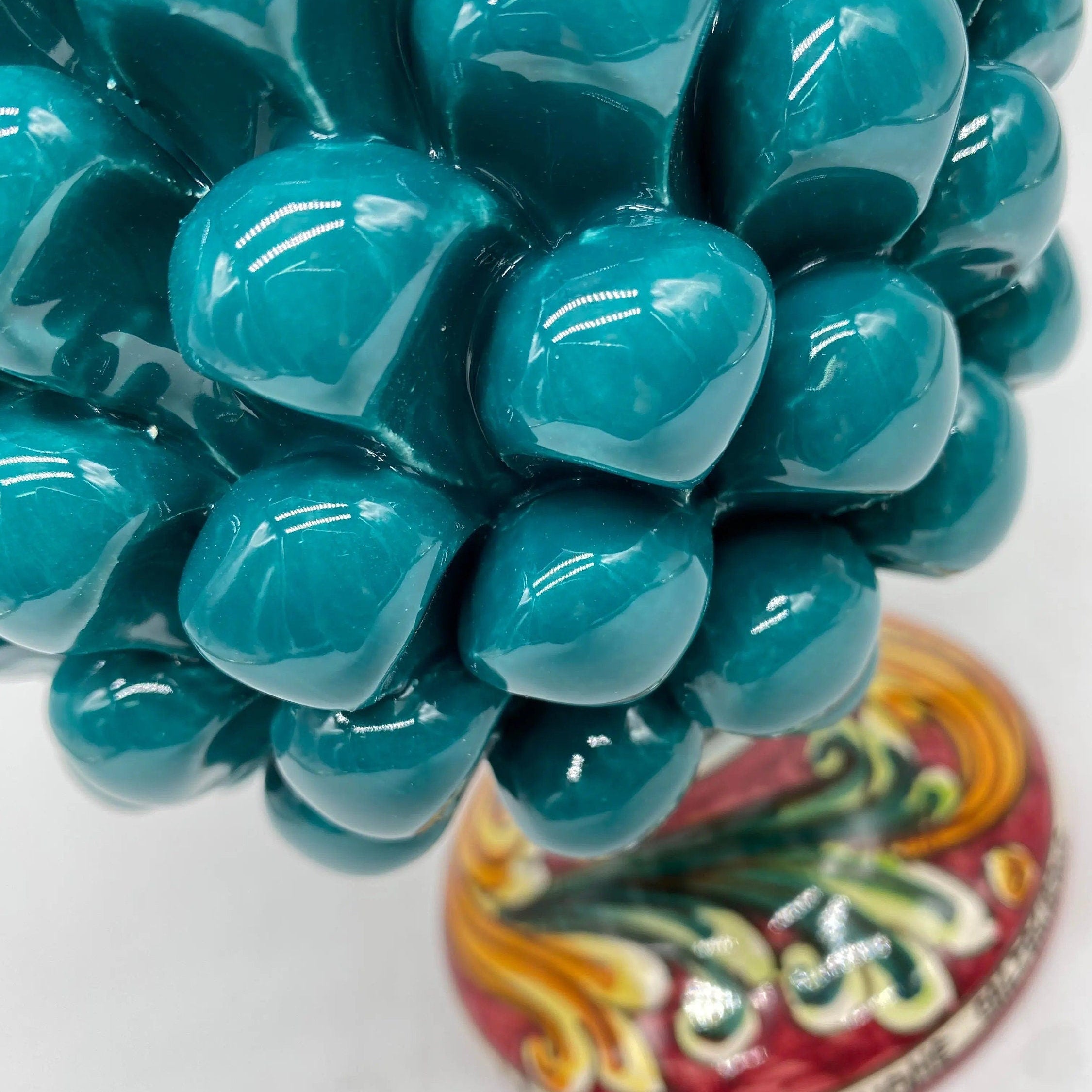 Pigna Ceramica Caltagirone cm H.20 Artigianale Verde Ottanio Base Decorata DD CERAMICHE SICILIANE