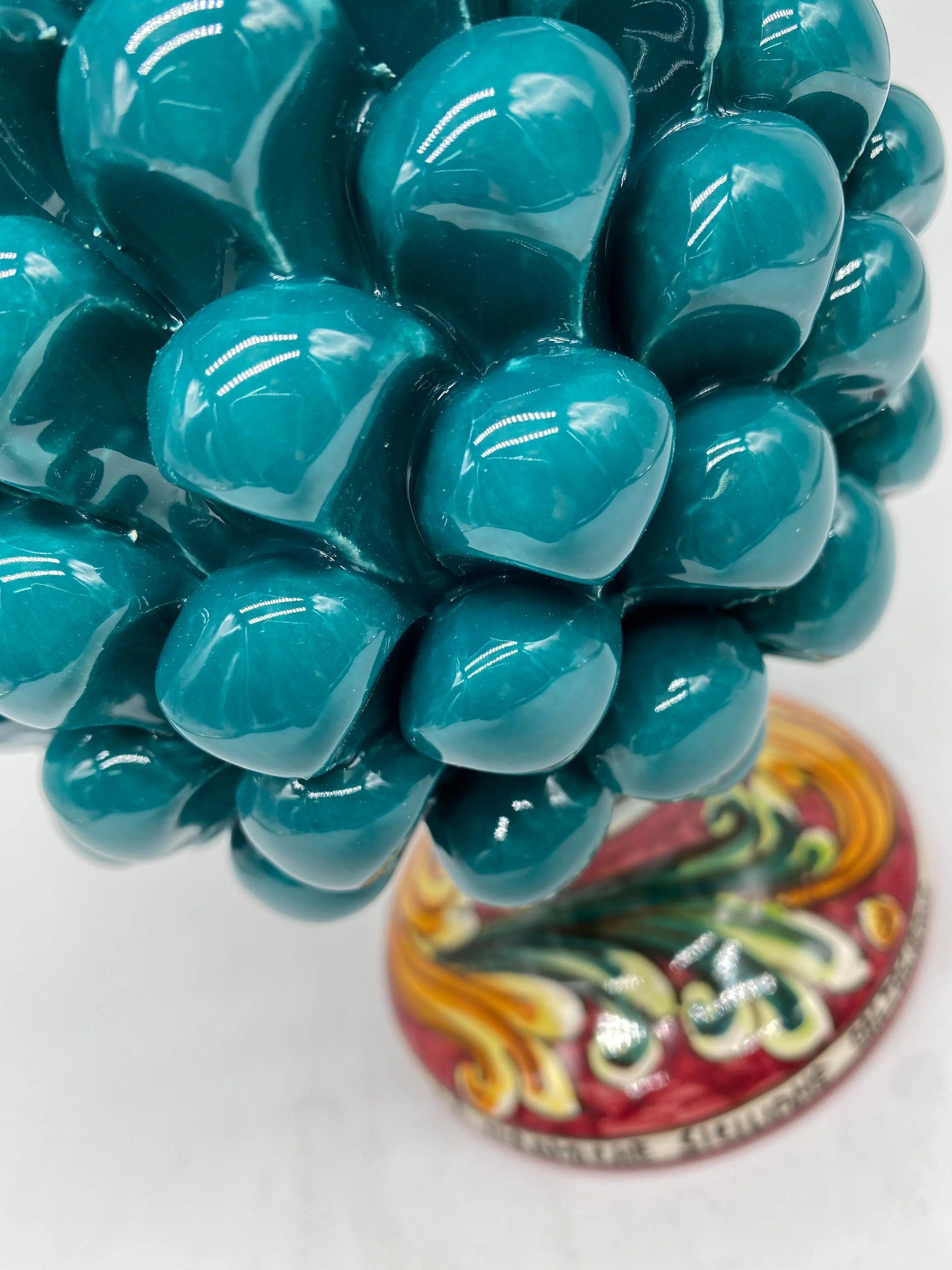 Pigna Ceramica Caltagirone cm H.20 Artigianale Verde Ottanio Base Decorata DD CERAMICHE SICILIANE