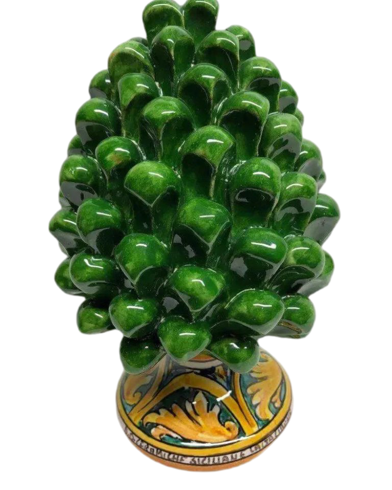 Pigna Ceramica Caltagirone cm H.20 Artigianale Verde Prato Base Decorata DD CERAMICHE SICILIANE