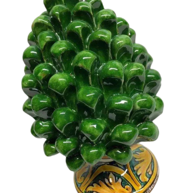 Pigna Ceramica Caltagirone cm H.20 Artigianale Verde Prato Base Decorata DD CERAMICHE SICILIANE