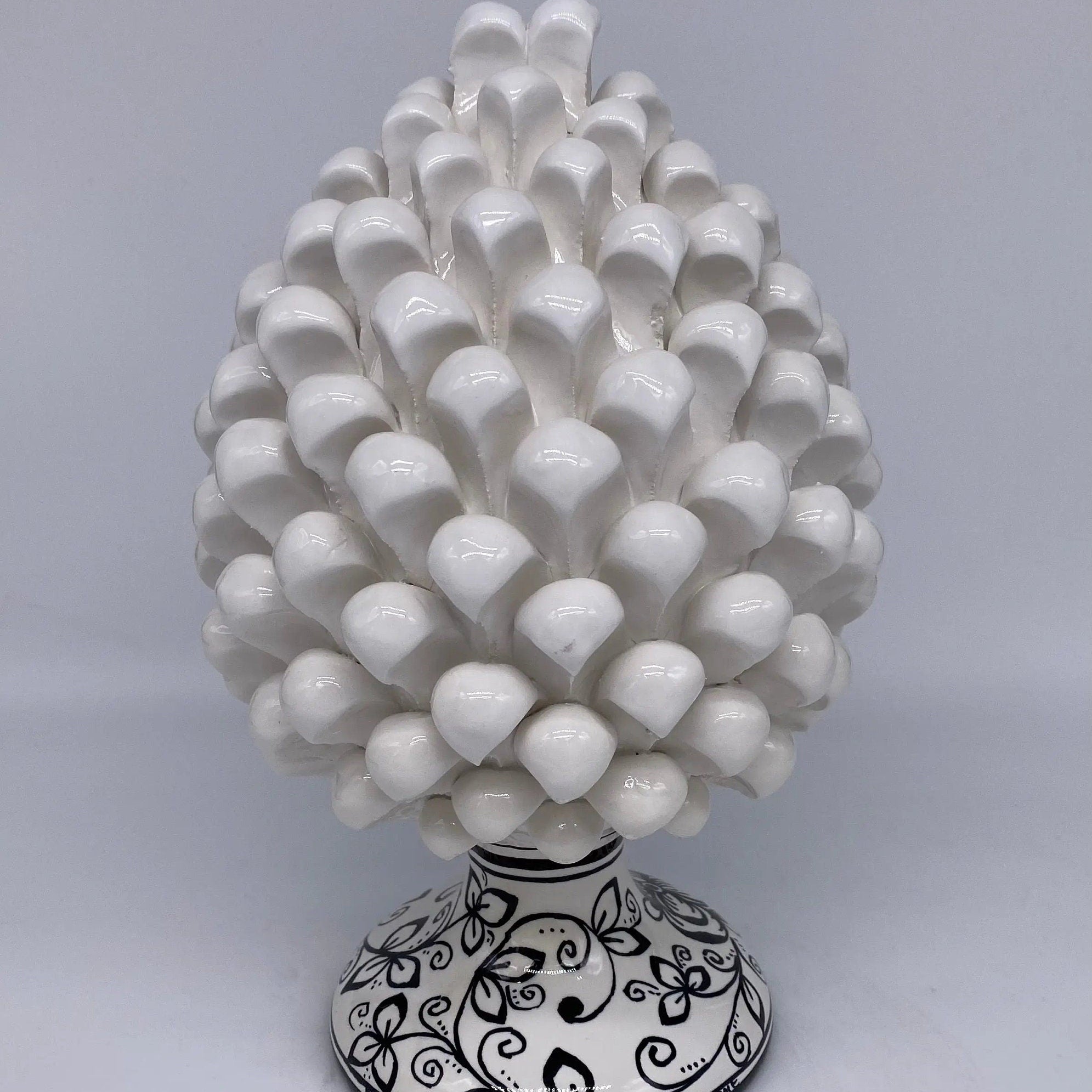 Pigna Ceramica Caltagirone cm H.25 Artigianale Bianco Base Decorata DD CERAMICHE SICILIANE