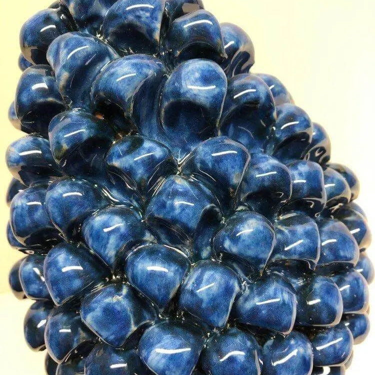 Pigna Ceramica Caltagirone cm H.25 Artigianale Blu Antico Base Decorata Fiori DD CERAMICHE SICILIANE