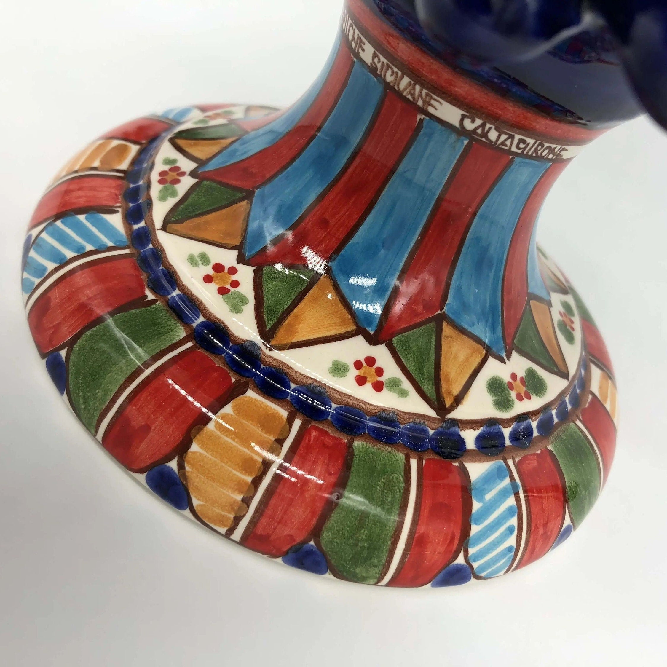 Pigna Ceramica Caltagirone cm H.25 Artigianale Blu Base Decorata 2021 DD CERAMICHE SICILIANE