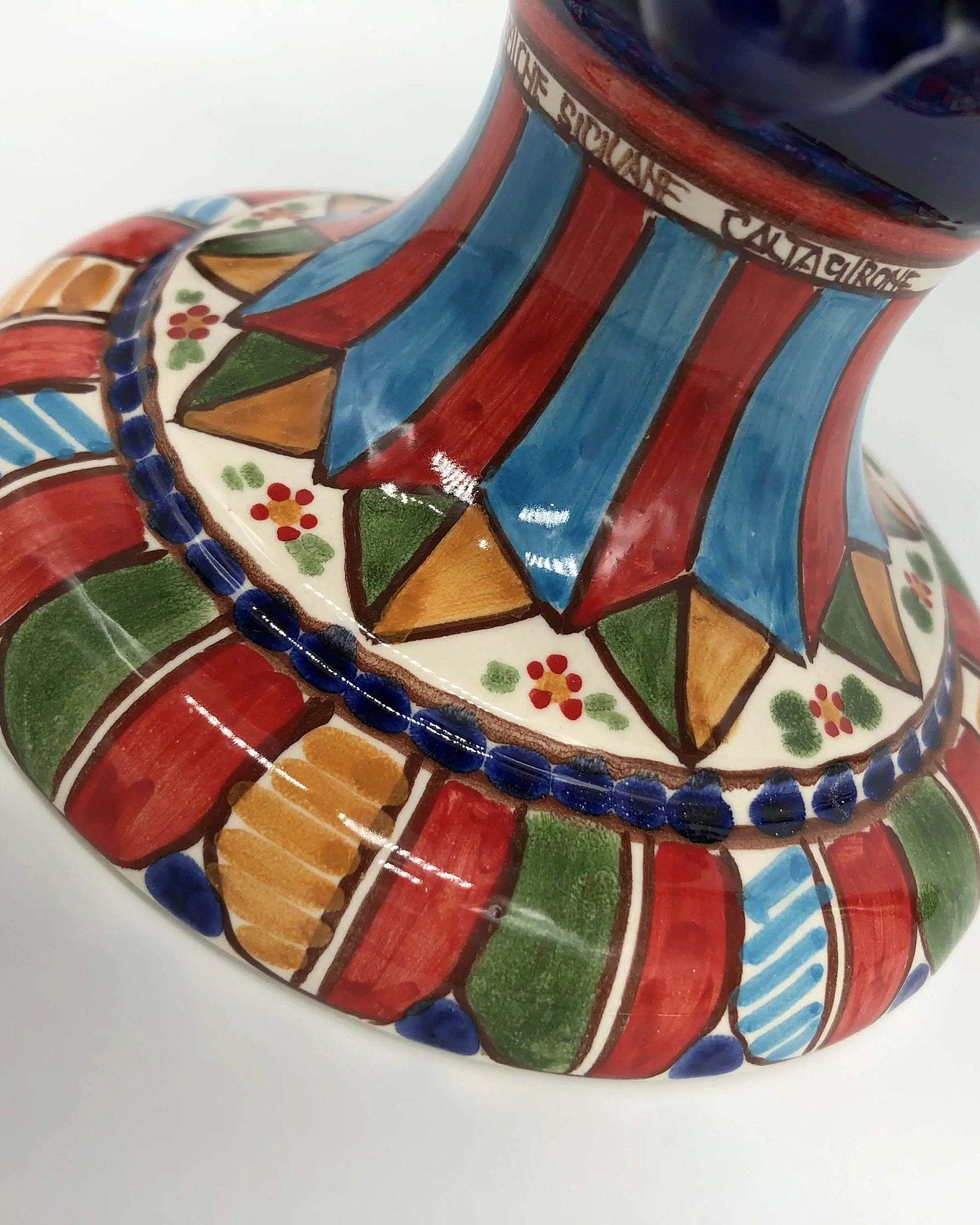 Pigna Ceramica Caltagirone cm H.25 Artigianale Blu Base Decorata 2021 DD CERAMICHE SICILIANE