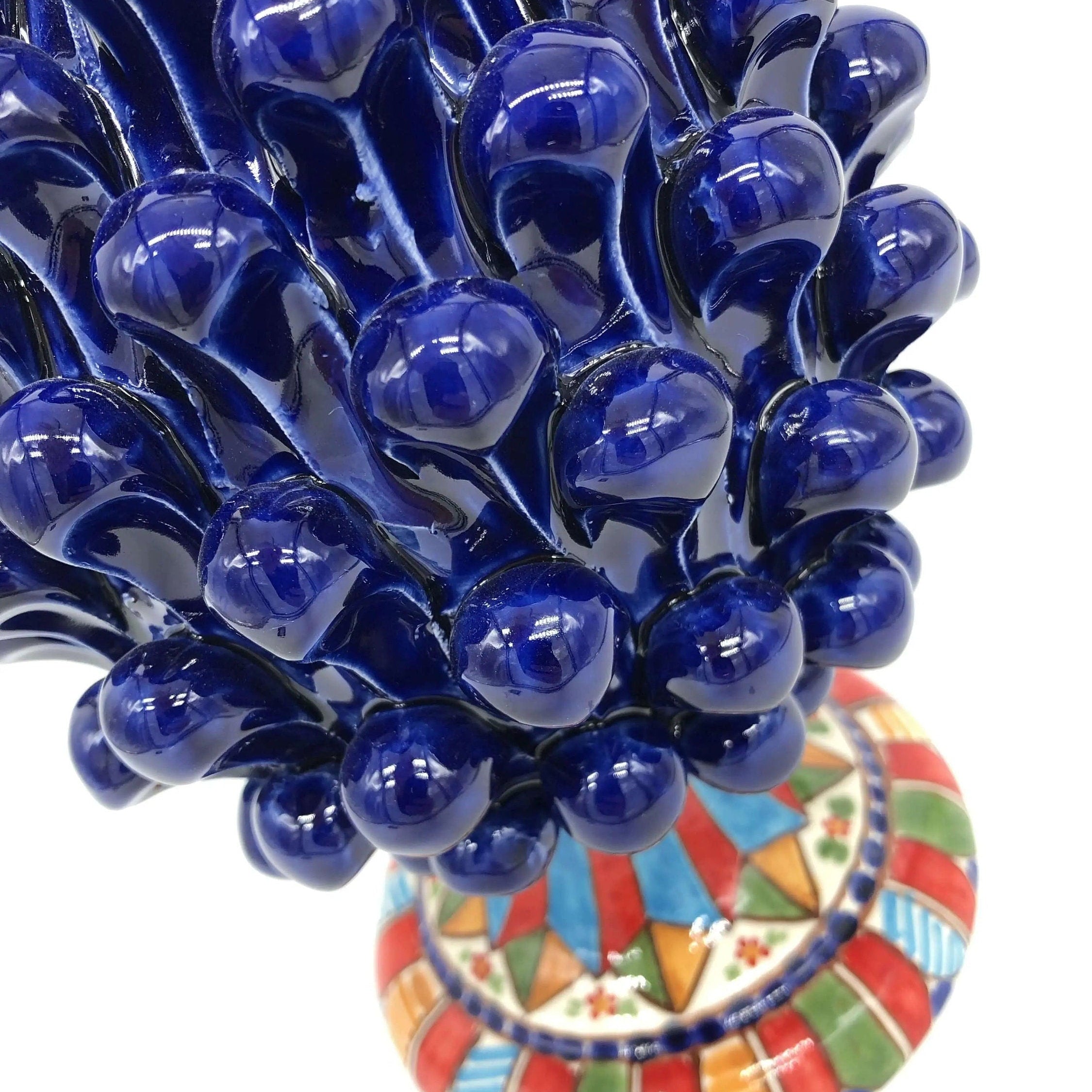 Pigna Ceramica Caltagirone cm H.25 Artigianale Blu Base Decorata 2021 DD CERAMICHE SICILIANE