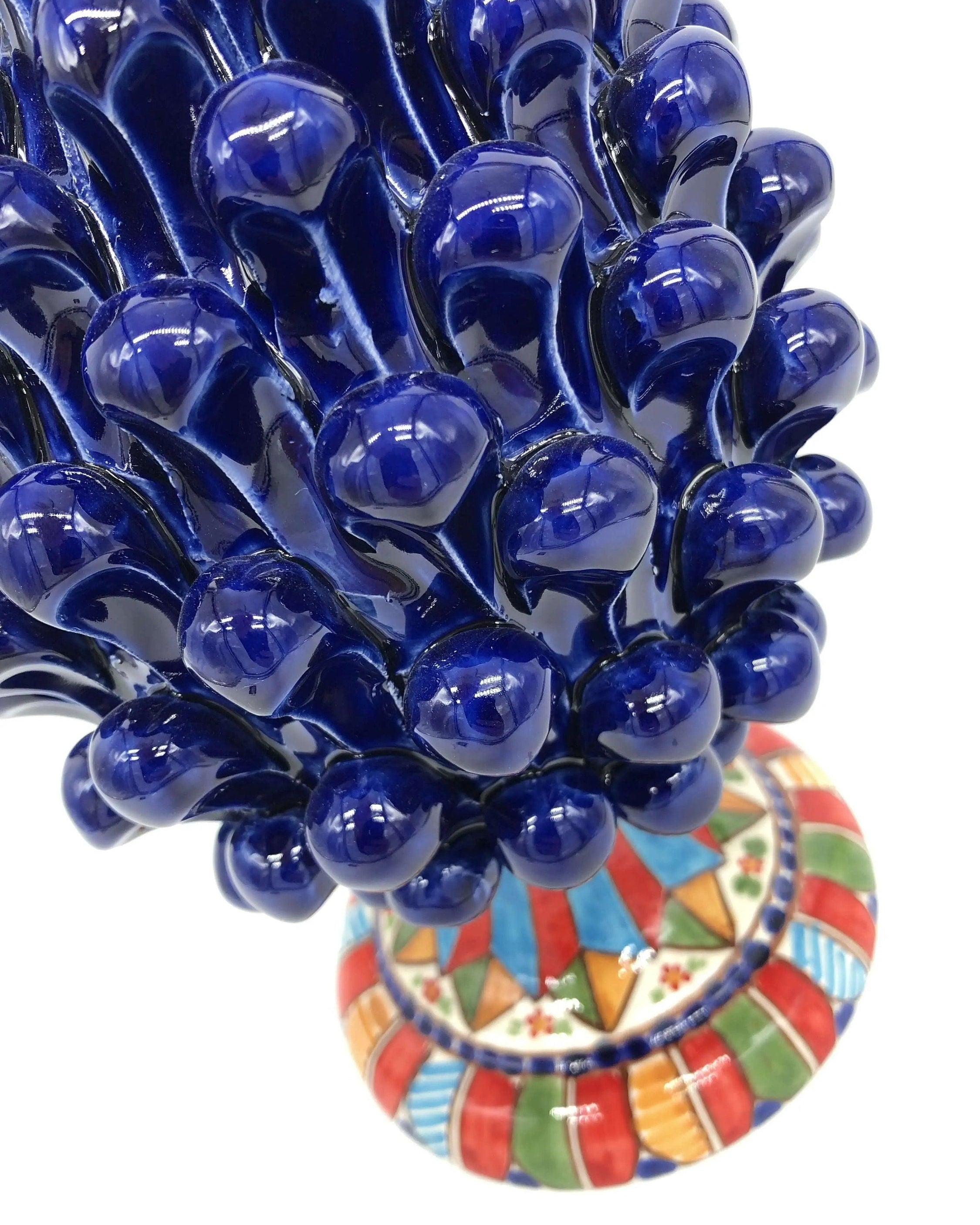 Pigna Ceramica Caltagirone cm H.25 Artigianale Blu Base Decorata 2021 DD CERAMICHE SICILIANE