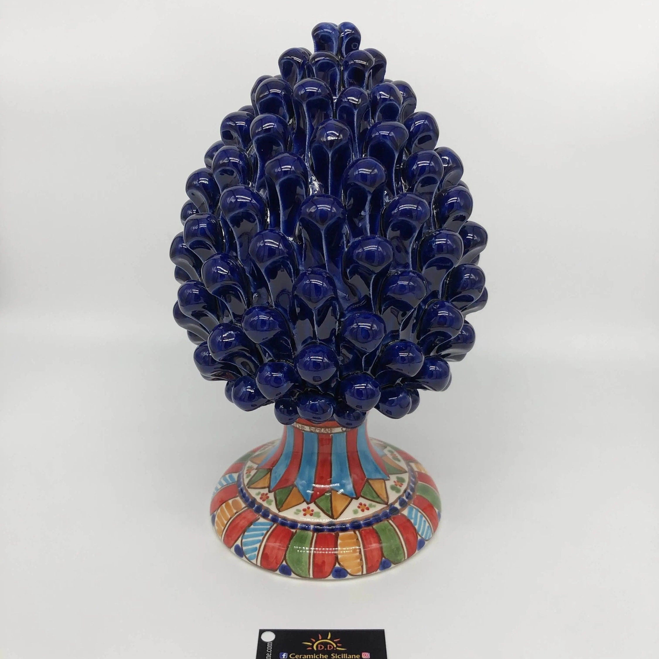 Pigna Ceramica Caltagirone cm H.25 Artigianale Blu Base Decorata 2021 DD CERAMICHE SICILIANE