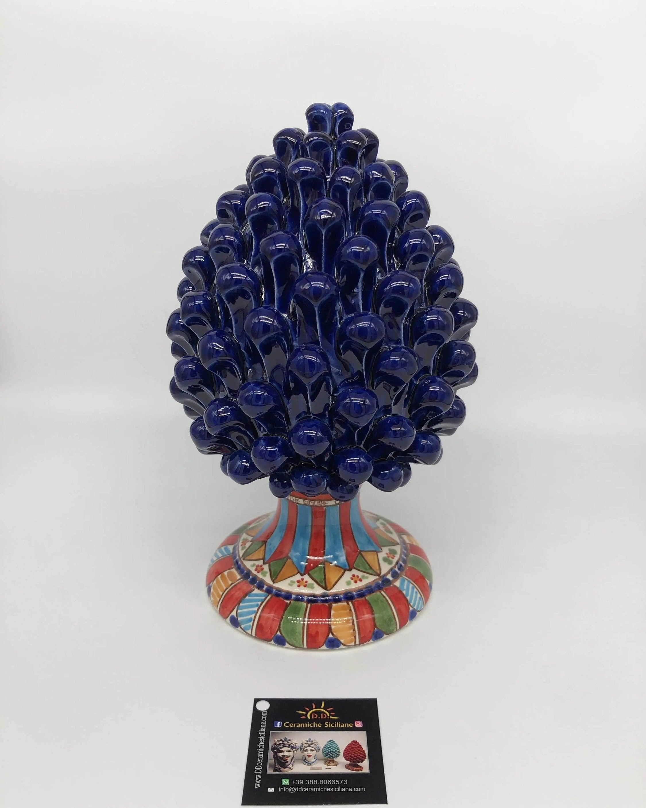 Pigna Ceramica Caltagirone cm H.25 Artigianale Blu Base Decorata 2021 DD CERAMICHE SICILIANE
