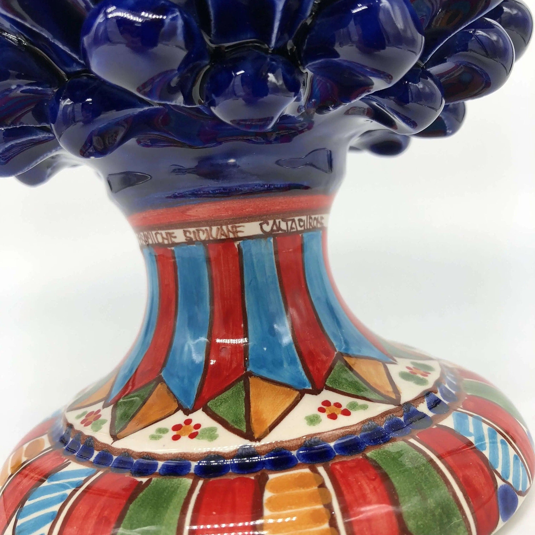 Pigna Ceramica Caltagirone cm H.25 Artigianale Blu Base Decorata 2021 DD CERAMICHE SICILIANE