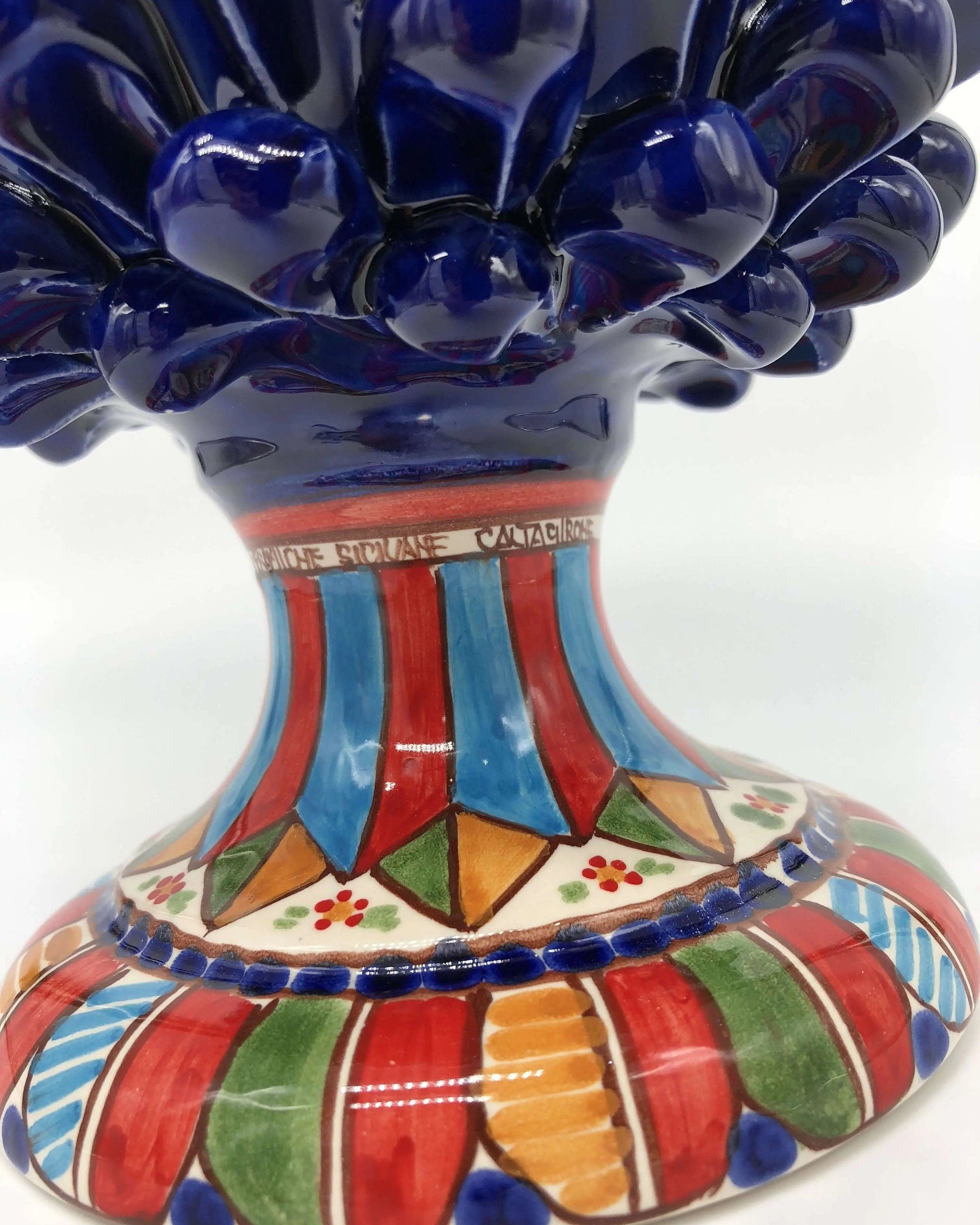Pigna Ceramica Caltagirone cm H.25 Artigianale Blu Base Decorata 2021 DD CERAMICHE SICILIANE