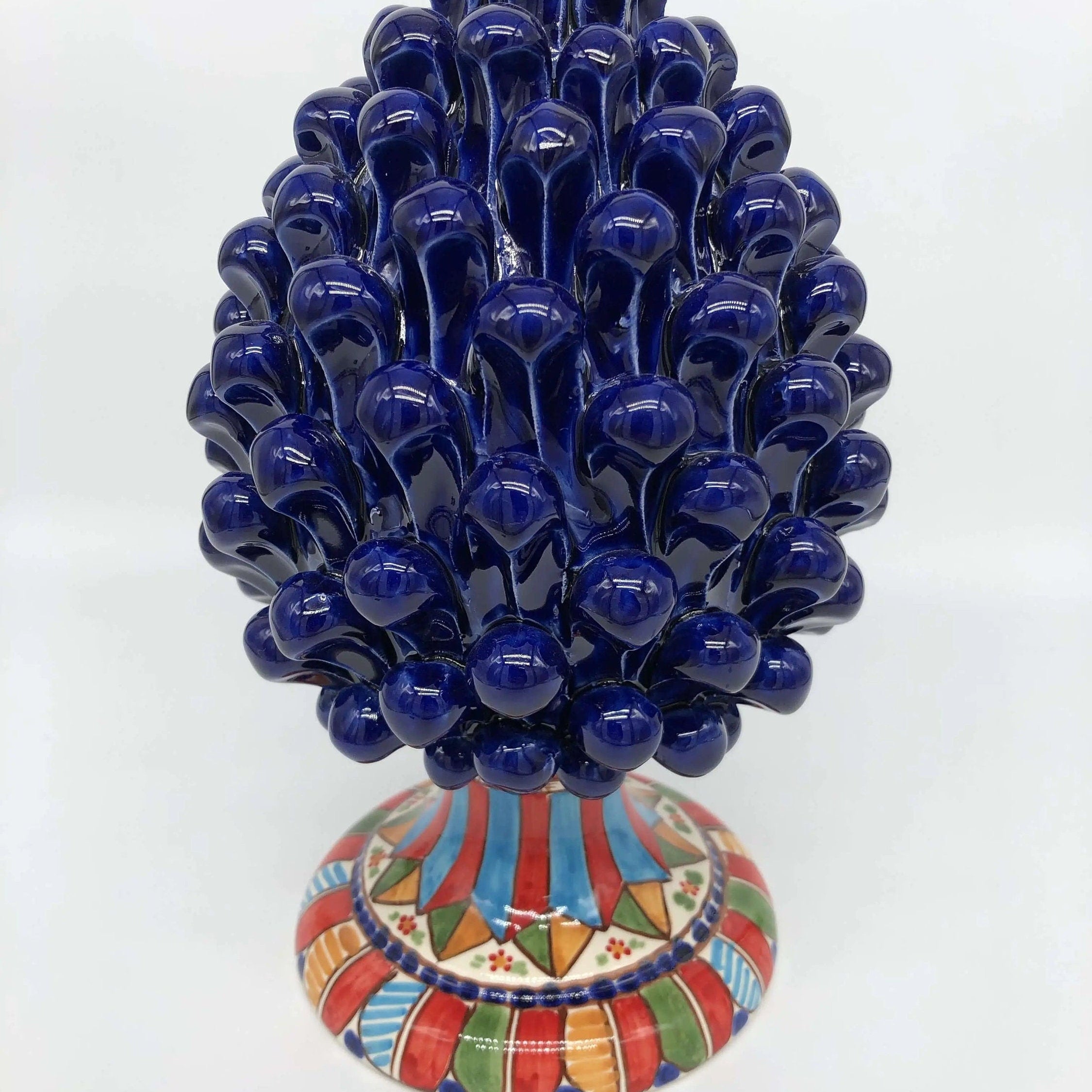 Pigna Ceramica Caltagirone cm H.25 Artigianale Blu Base Decorata 2021 DD CERAMICHE SICILIANE