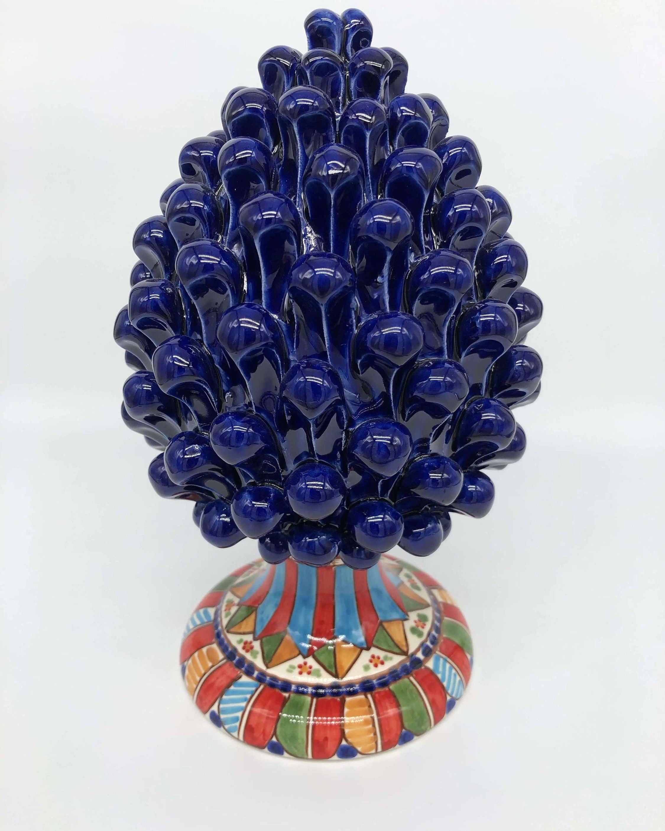 Pigna Ceramica Caltagirone cm H.25 Artigianale Blu Base Decorata 2021 DD CERAMICHE SICILIANE