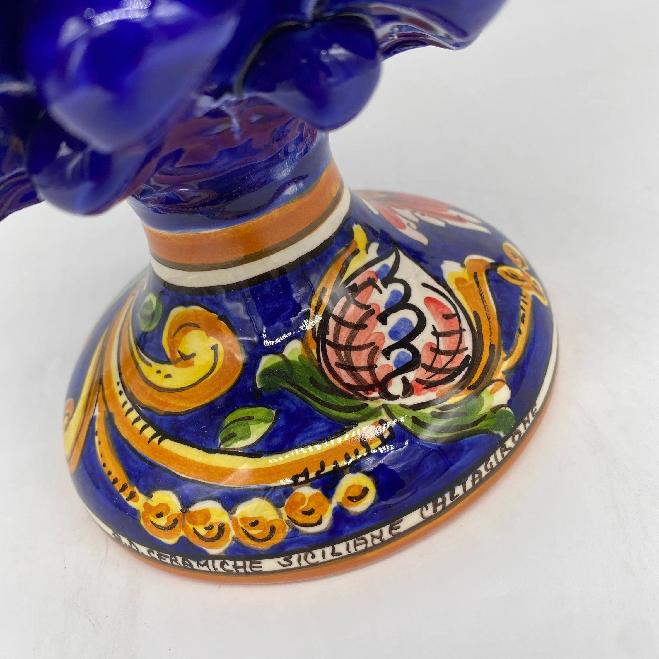 Pigna Ceramica Caltagirone cm H.25 Artigianale Blu Base Decorata DD CERAMICHE SICILIANE
