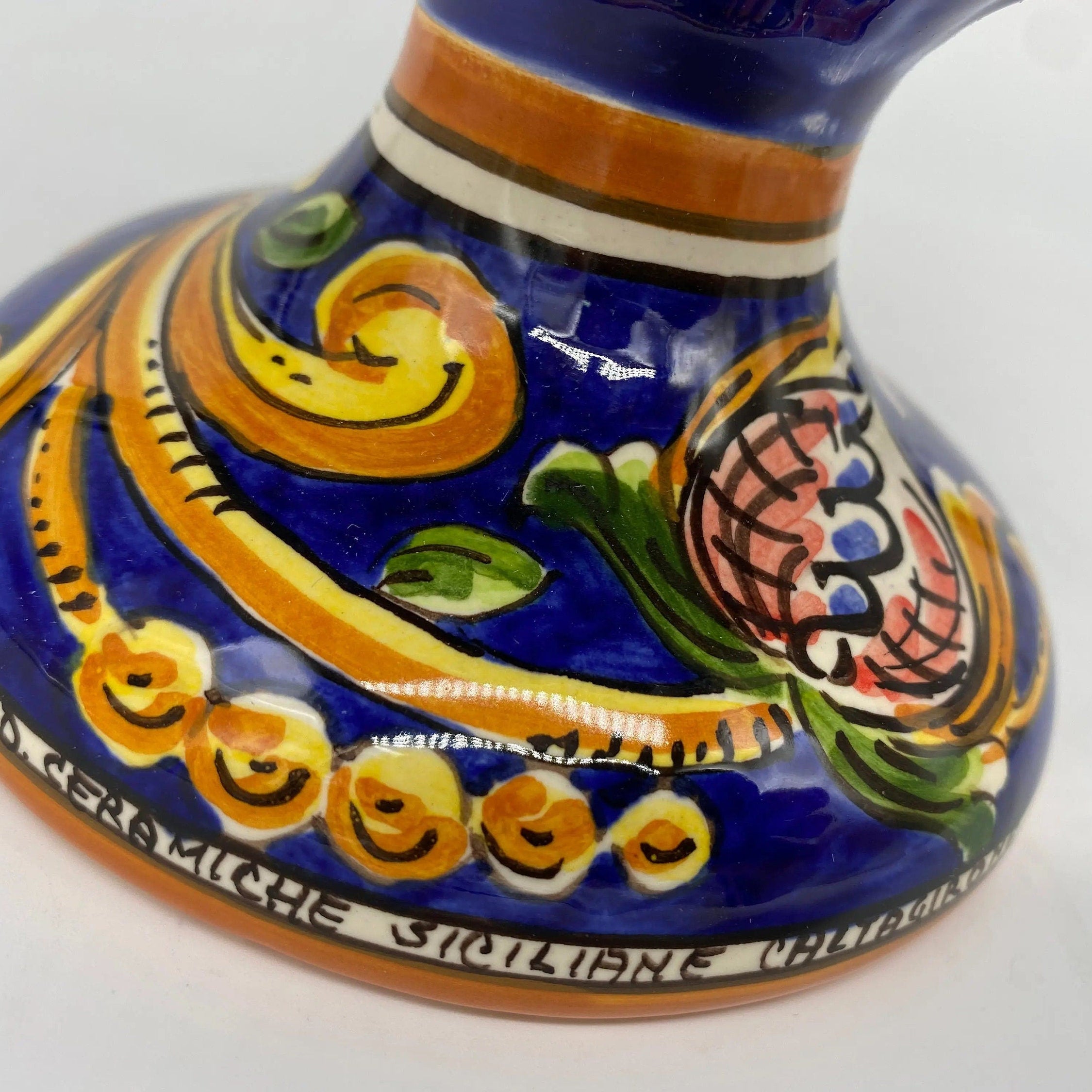 Pigna Ceramica Caltagirone cm H.25 Artigianale Blu Base Decorata DD CERAMICHE SICILIANE