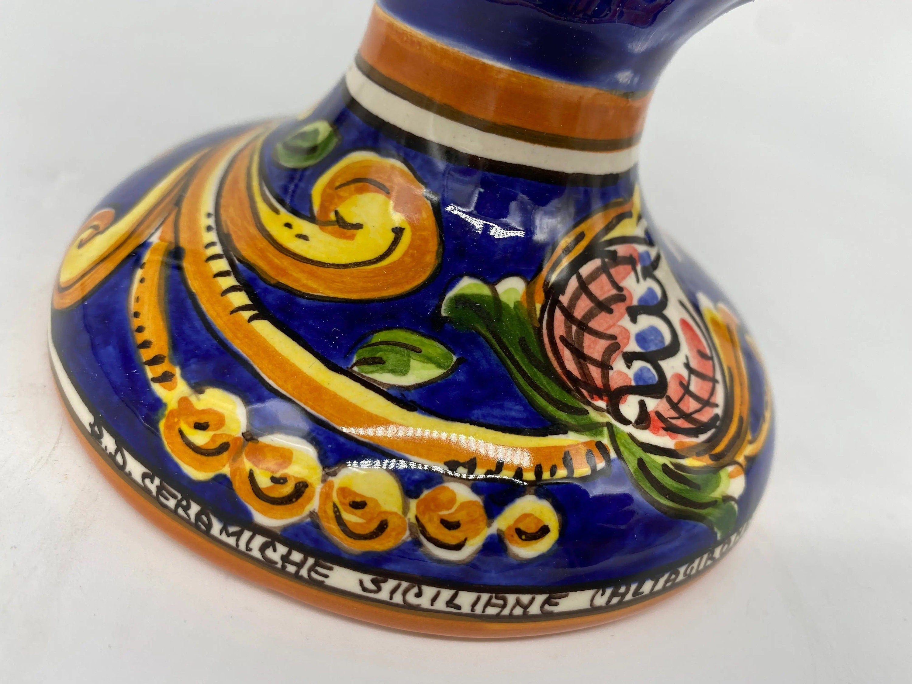 Pigna Ceramica Caltagirone cm H.25 Artigianale Blu Base Decorata DD CERAMICHE SICILIANE