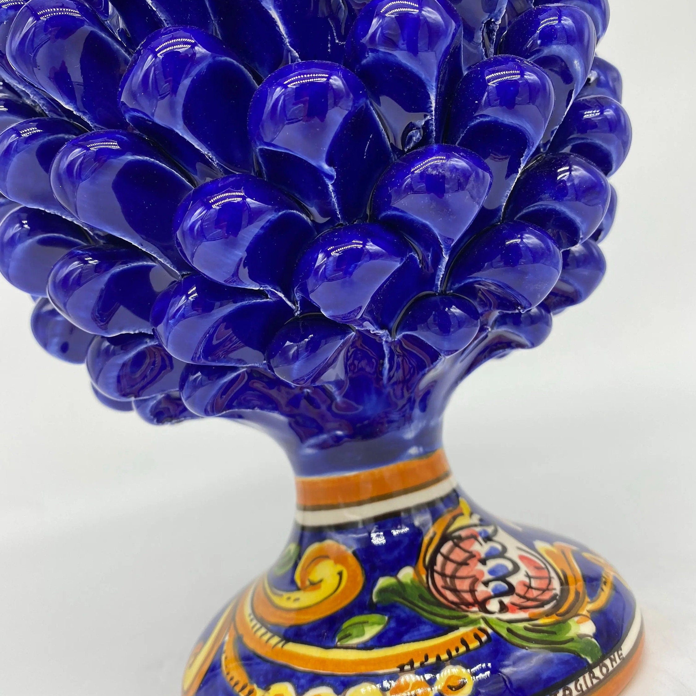 Pigna Ceramica Caltagirone cm H.25 Artigianale Blu Base Decorata DD CERAMICHE SICILIANE