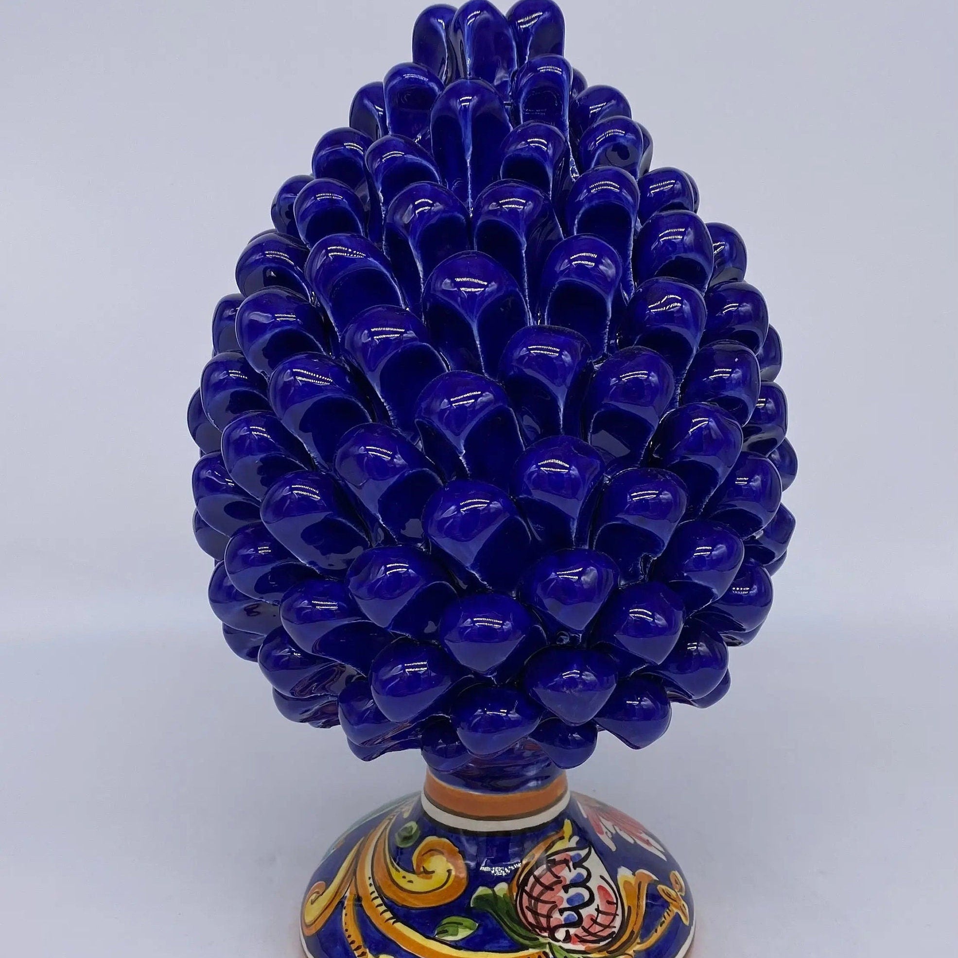 Pigna Ceramica Caltagirone cm H.25 Artigianale Blu Base Decorata DD CERAMICHE SICILIANE