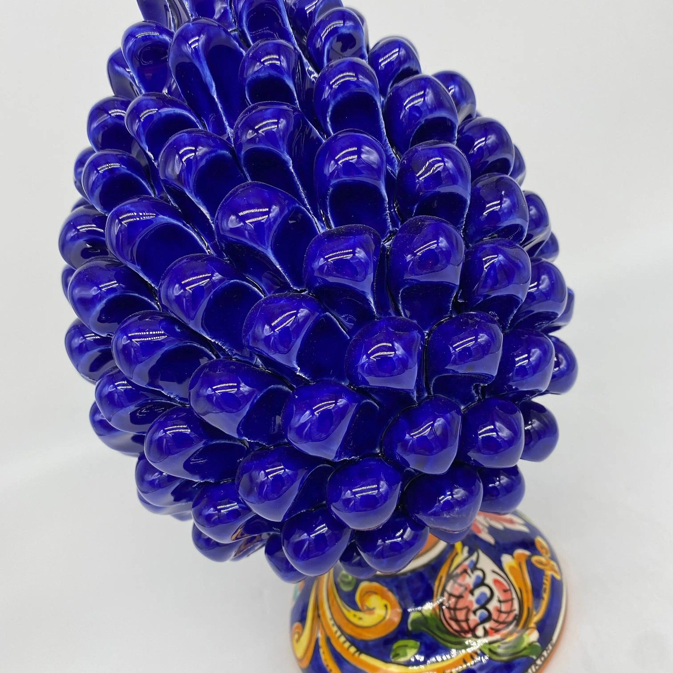 Pigna Ceramica Caltagirone cm H.25 Artigianale Blu Base Decorata DD CERAMICHE SICILIANE