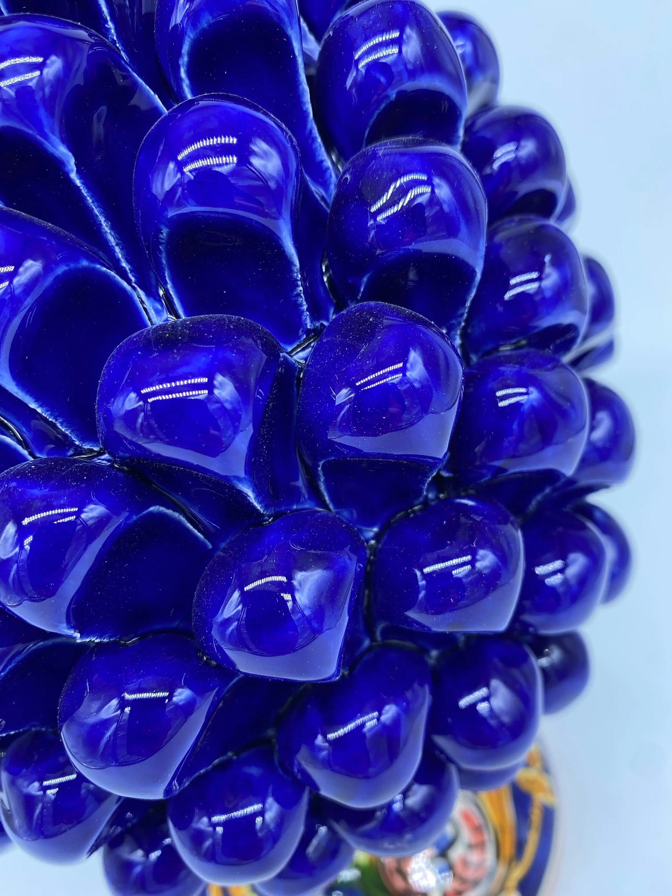 Pigna Ceramica Caltagirone cm H.25 Artigianale Blu Base Decorata DD CERAMICHE SICILIANE