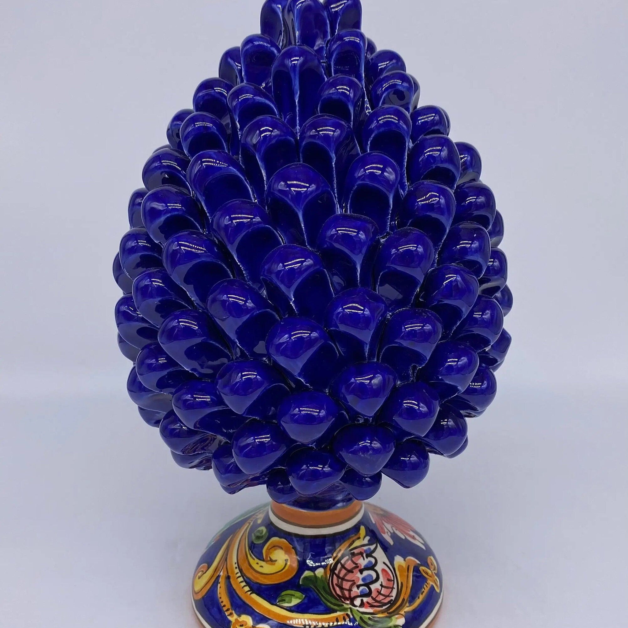 Pigna Ceramica Caltagirone cm H.25 Artigianale Blu Base Decorata DD CERAMICHE SICILIANE