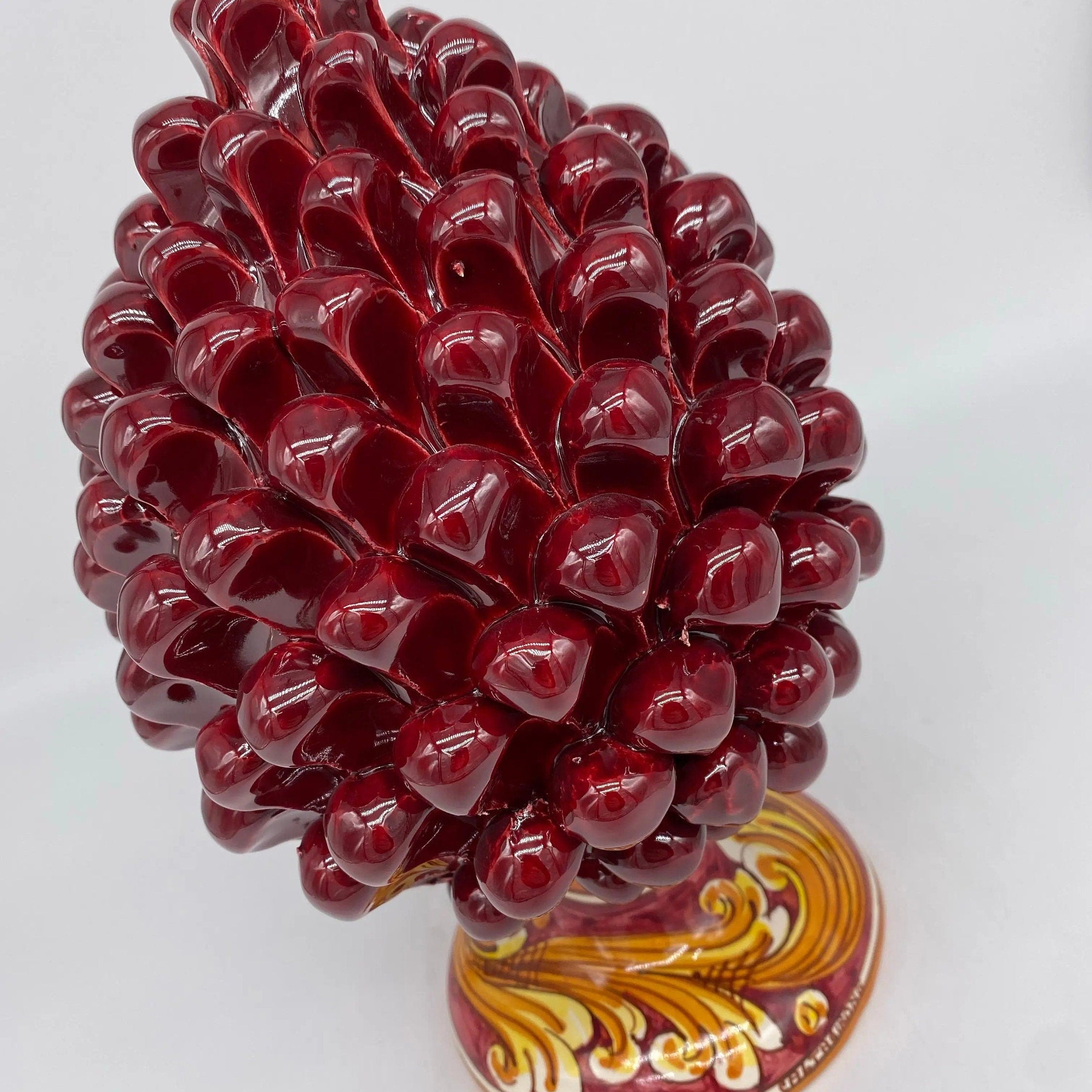 Pigna Ceramica Caltagirone cm H.25 Artigianale Bordeaux Base Decorata DD CERAMICHE SICILIANE