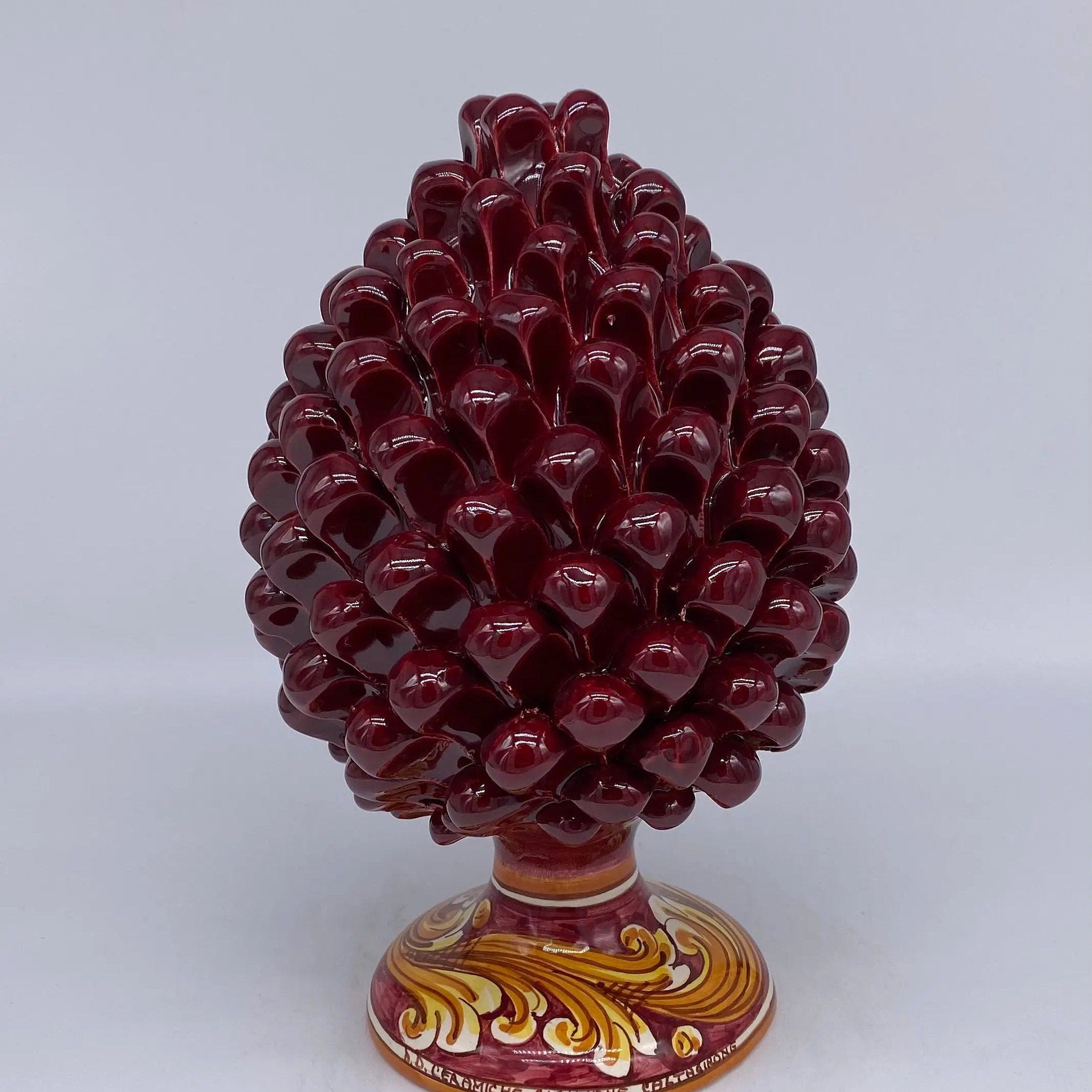 Pigna Ceramica Caltagirone cm H.25 Artigianale Bordeaux Base Decorata DD CERAMICHE SICILIANE