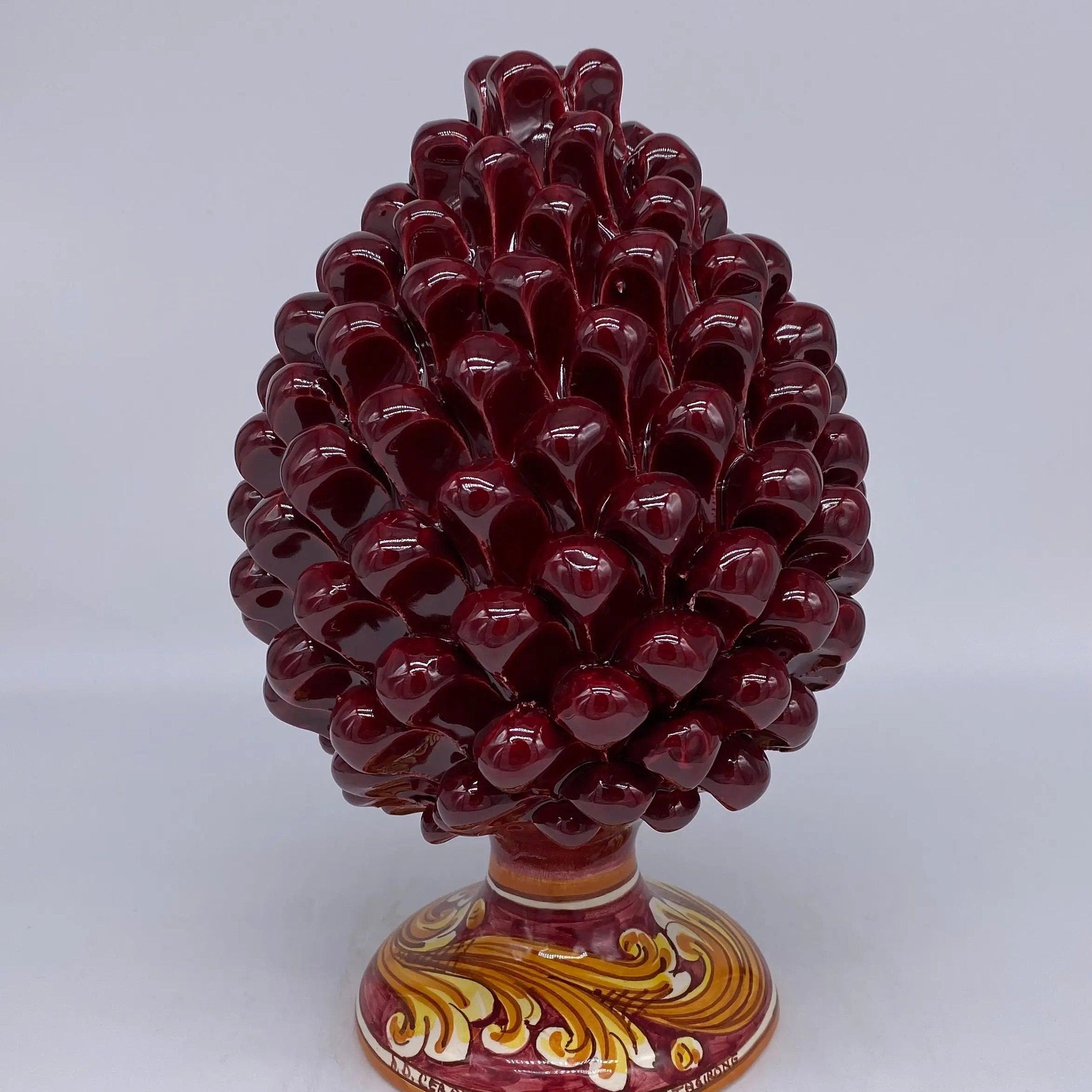 Pigna Ceramica Caltagirone cm H.25 Artigianale Bordeaux Base Decorata DD CERAMICHE SICILIANE