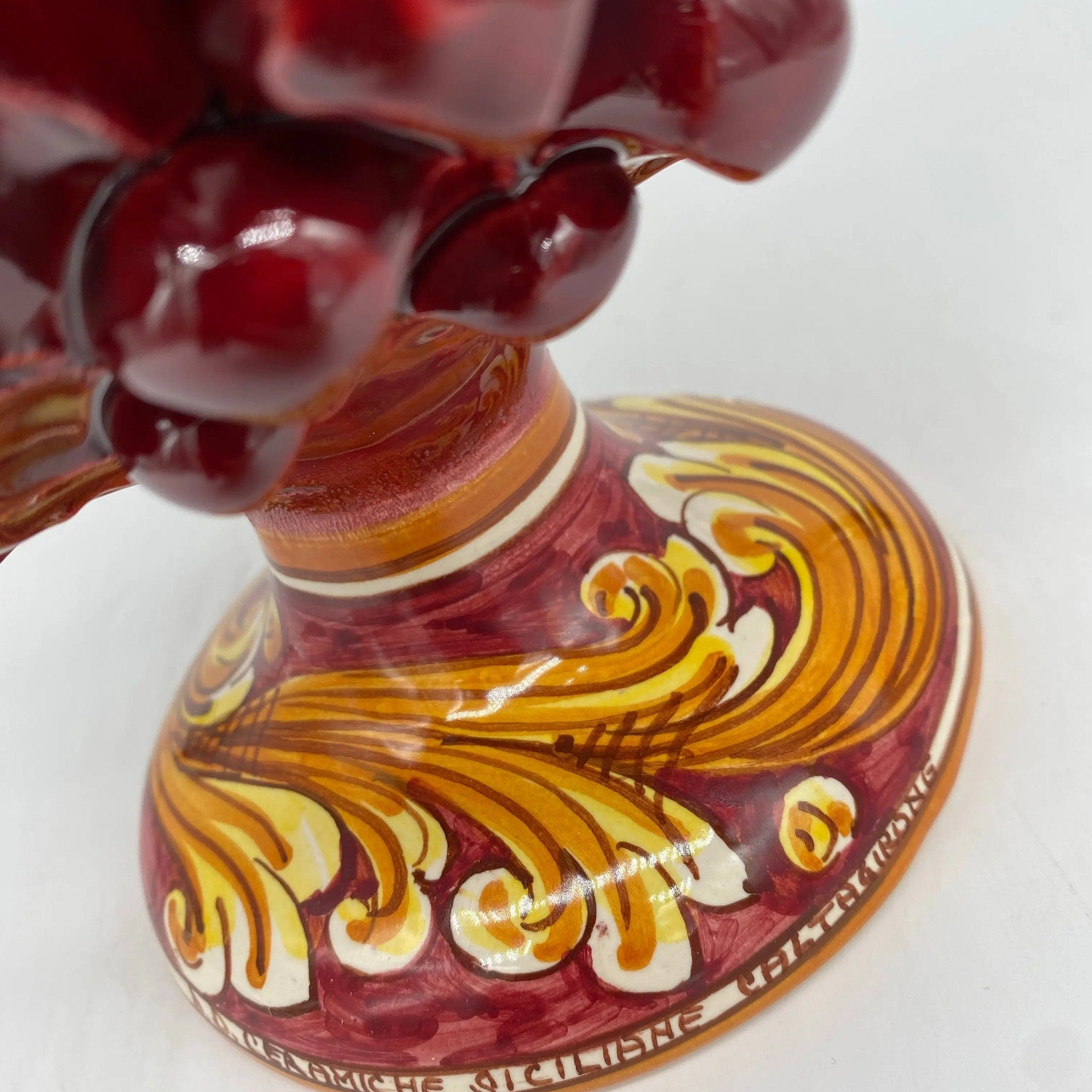 Pigna Ceramica Caltagirone cm H.25 Artigianale Bordeaux Base Decorata DD CERAMICHE SICILIANE