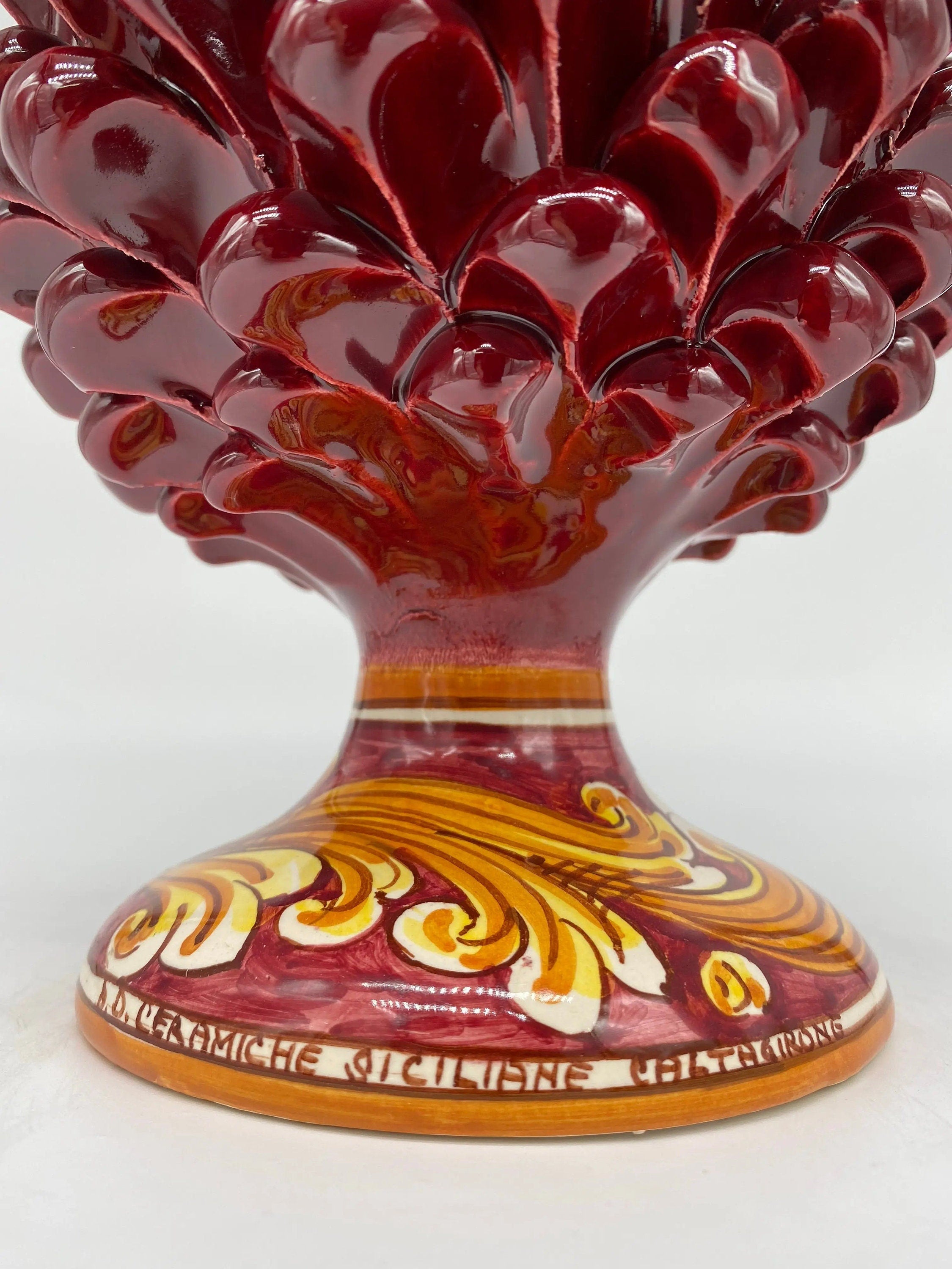 Pigna Ceramica Caltagirone cm H.25 Artigianale Bordeaux Base Decorata DD CERAMICHE SICILIANE