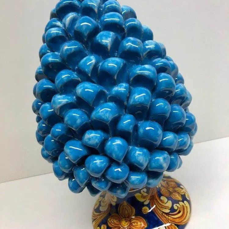 Pigna Ceramica Caltagirone cm H.25 Artigianale Celeste Base Decorata DD CERAMICHE SICILIANE