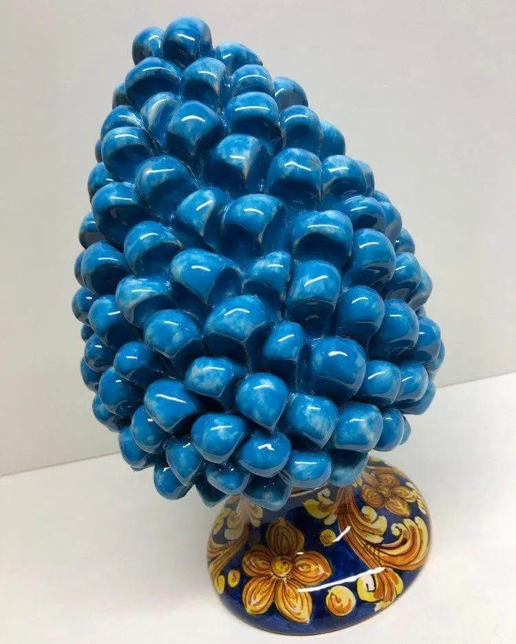 Pigna Ceramica Caltagirone cm H.25 Artigianale Celeste Base Decorata DD CERAMICHE SICILIANE