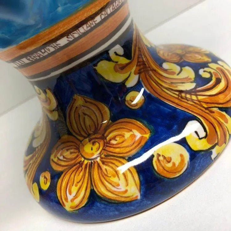 Pigna Ceramica Caltagirone cm H.25 Artigianale Celeste Base Decorata DD CERAMICHE SICILIANE