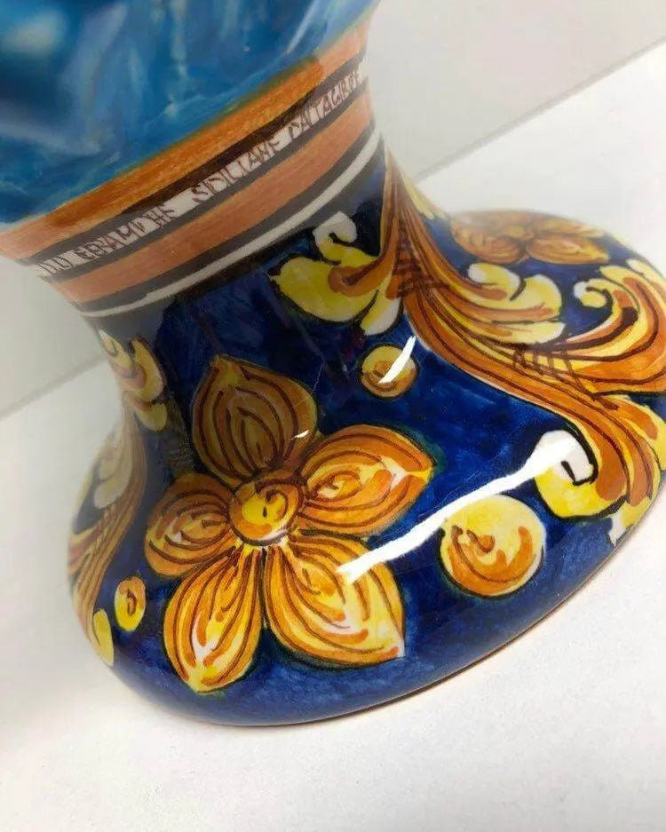Pigna Ceramica Caltagirone cm H.25 Artigianale Celeste Base Decorata DD CERAMICHE SICILIANE