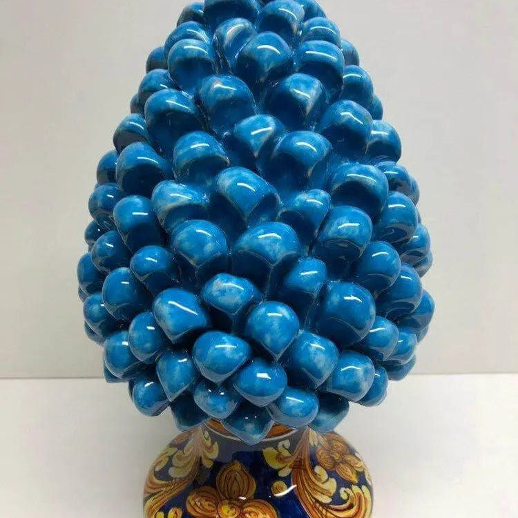 Pigna Ceramica Caltagirone cm H.25 Artigianale Celeste Base Decorata DD CERAMICHE SICILIANE