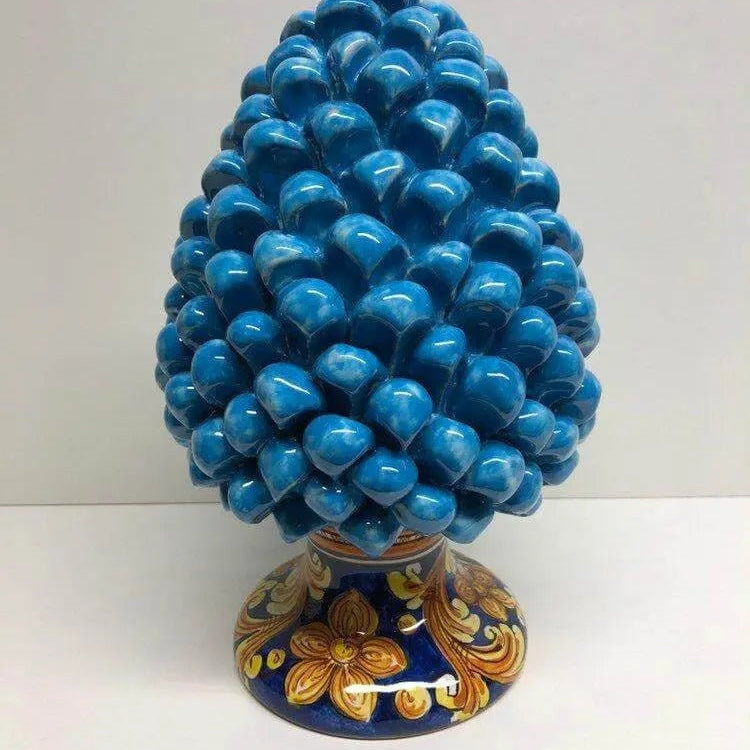 Pigna Ceramica Caltagirone cm H.25 Artigianale Celeste Base Decorata DD CERAMICHE SICILIANE