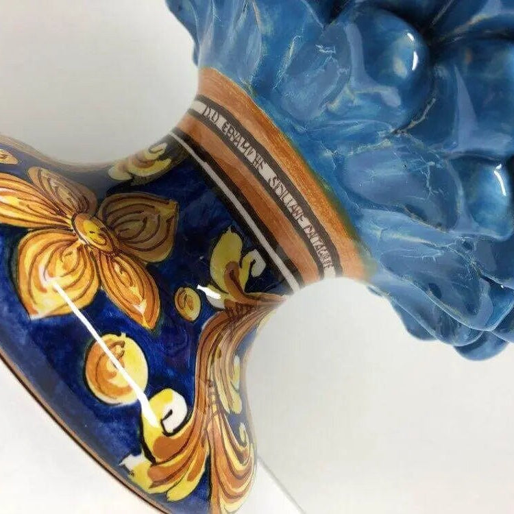 Pigna Ceramica Caltagirone cm H.25 Artigianale Celeste Base Decorata DD CERAMICHE SICILIANE