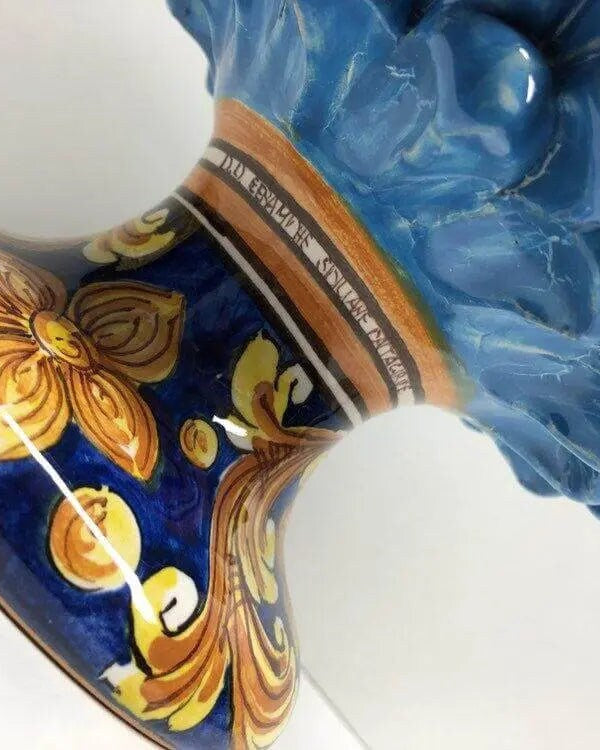 Pigna Ceramica Caltagirone cm H.25 Artigianale Celeste Base Decorata DD CERAMICHE SICILIANE