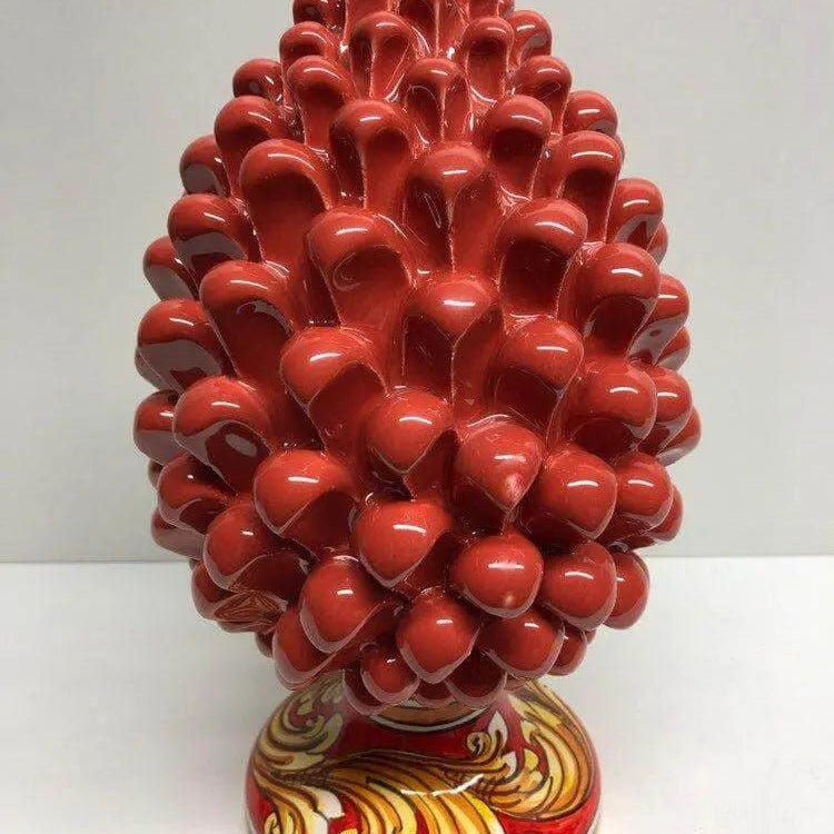 Pigna Ceramica Caltagirone cm H.25 Artigianale Corallo Base Decorata DD CERAMICHE SICILIANE