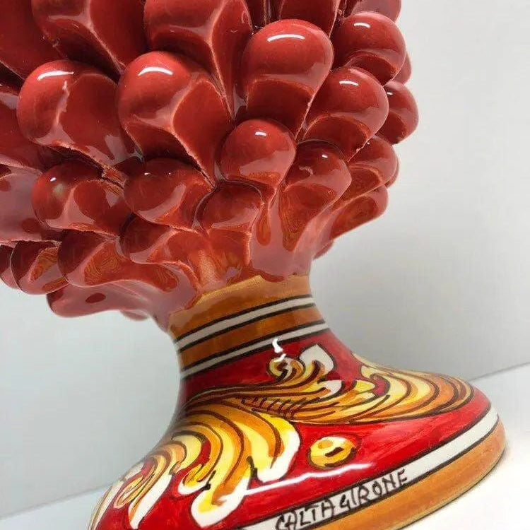 Pigna Ceramica Caltagirone cm H.25 Artigianale Corallo Base Decorata DD CERAMICHE SICILIANE