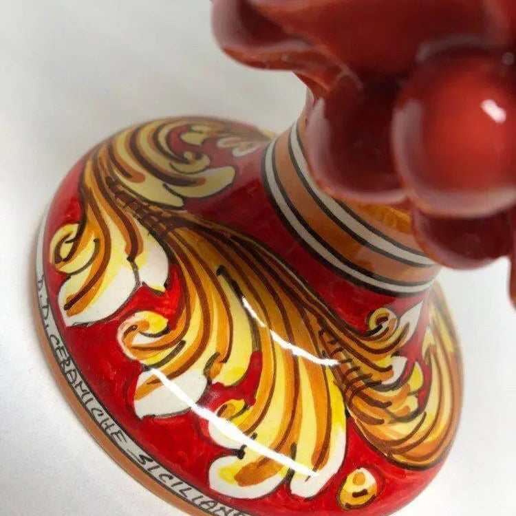 Pigna Ceramica Caltagirone cm H.25 Artigianale Corallo Base Decorata DD CERAMICHE SICILIANE