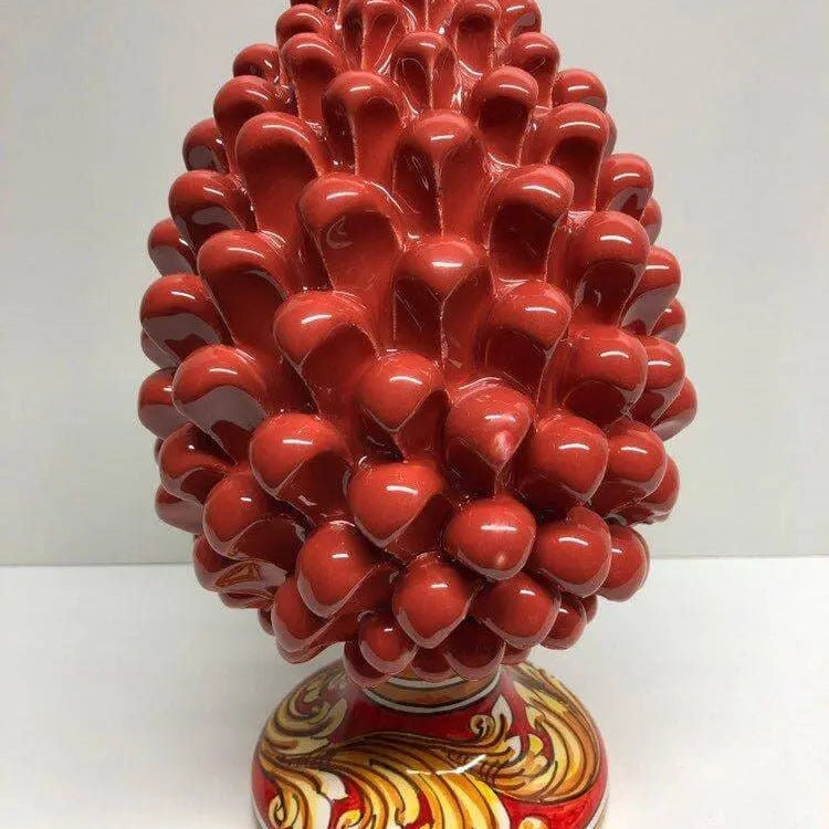 Pigna Ceramica Caltagirone cm H.25 Artigianale Corallo Base Decorata DD CERAMICHE SICILIANE