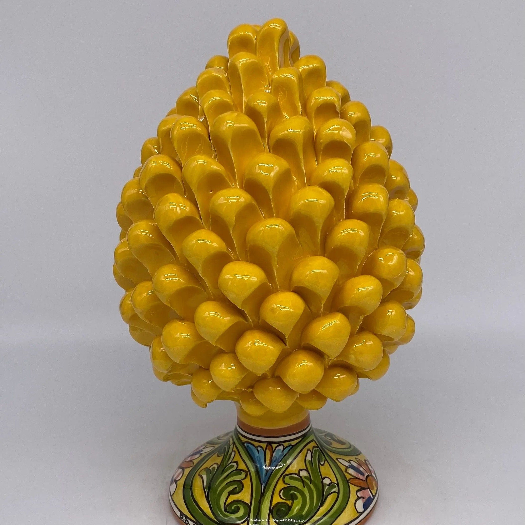 Pigna Ceramica Caltagirone cm H.25 Artigianale Giallo Base Decorata DD CERAMICHE SICILIANE